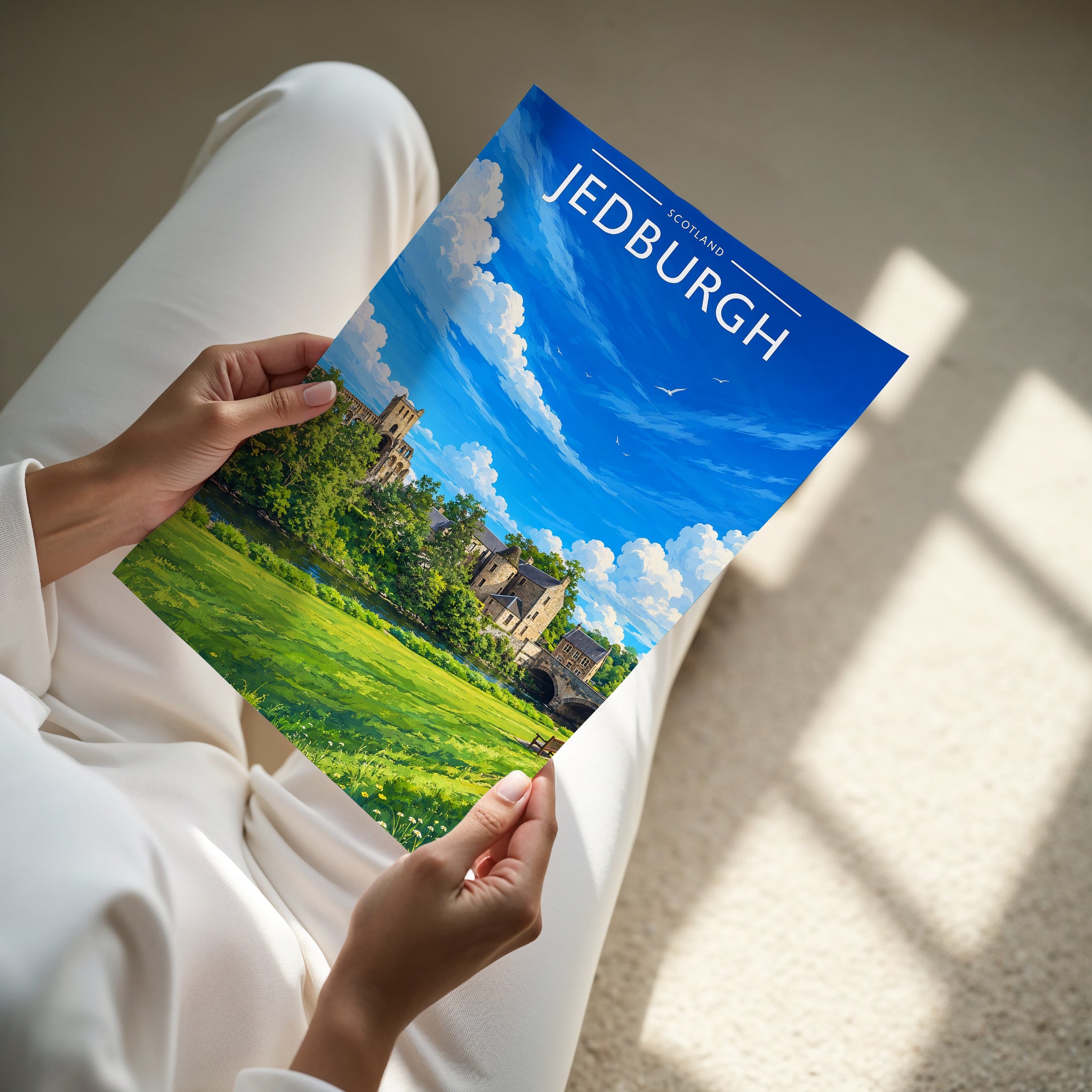 Jedburgh Travel Poster - A4 print in hand