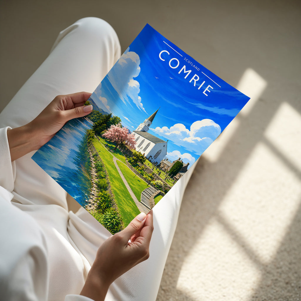Comrie Travel Poster - A4 print in hand