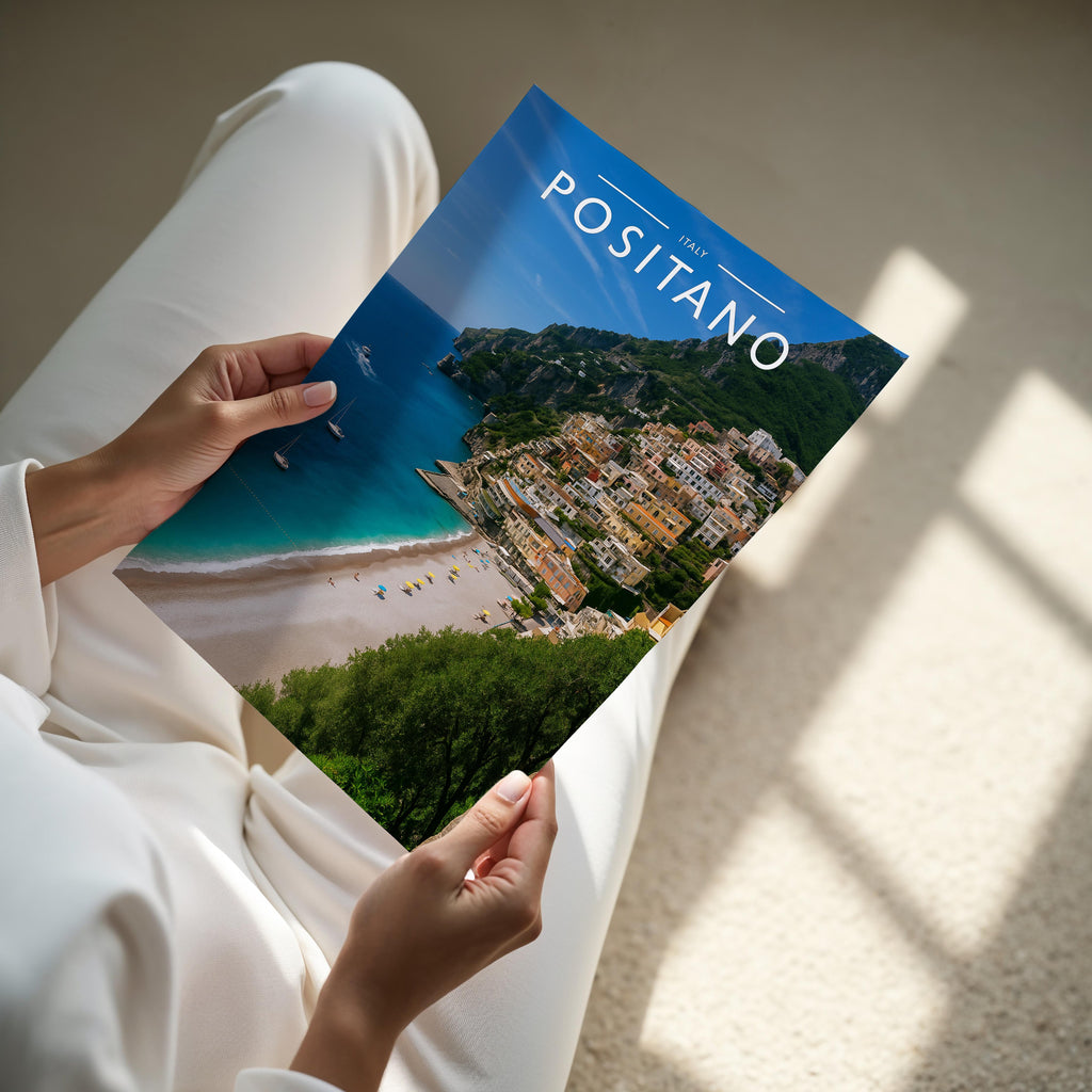 Positano Travel Poster - A4 print held in hand