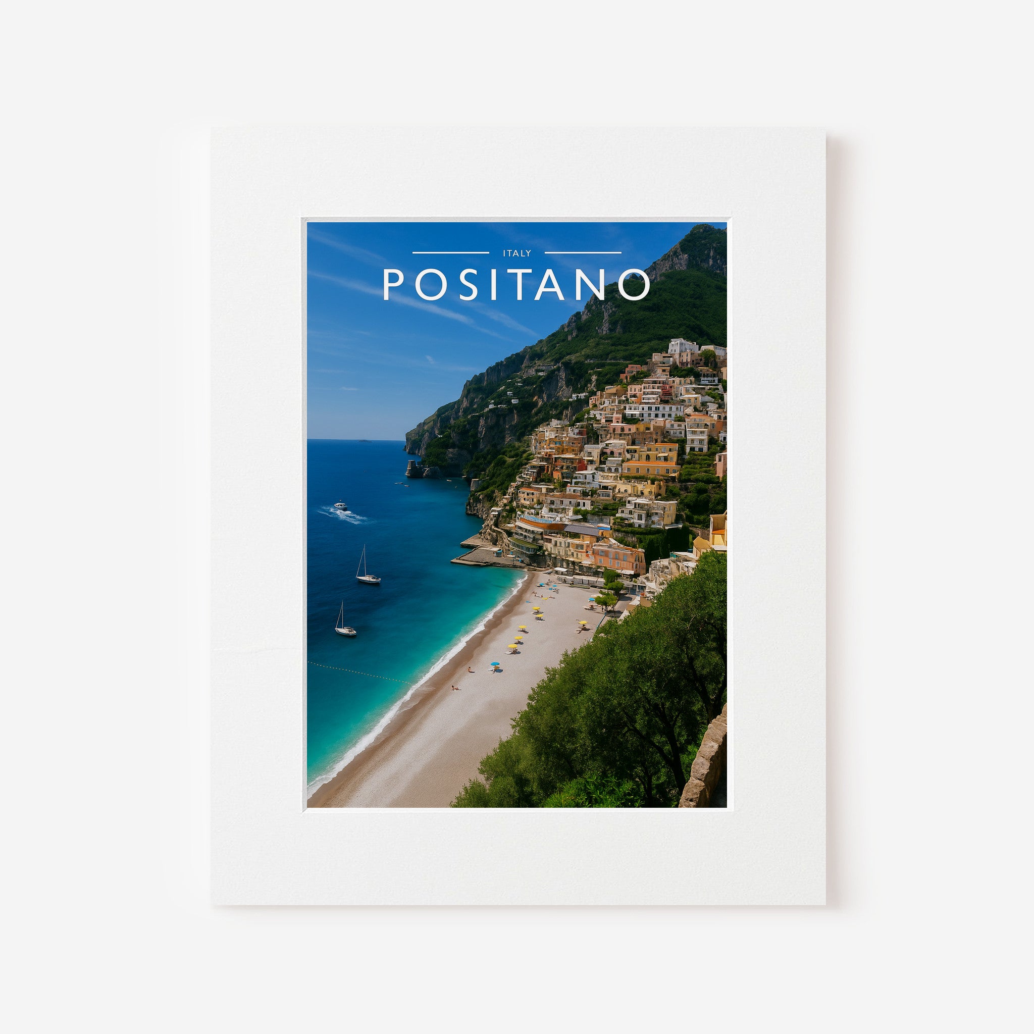 Positano Travel Poster in a white mount