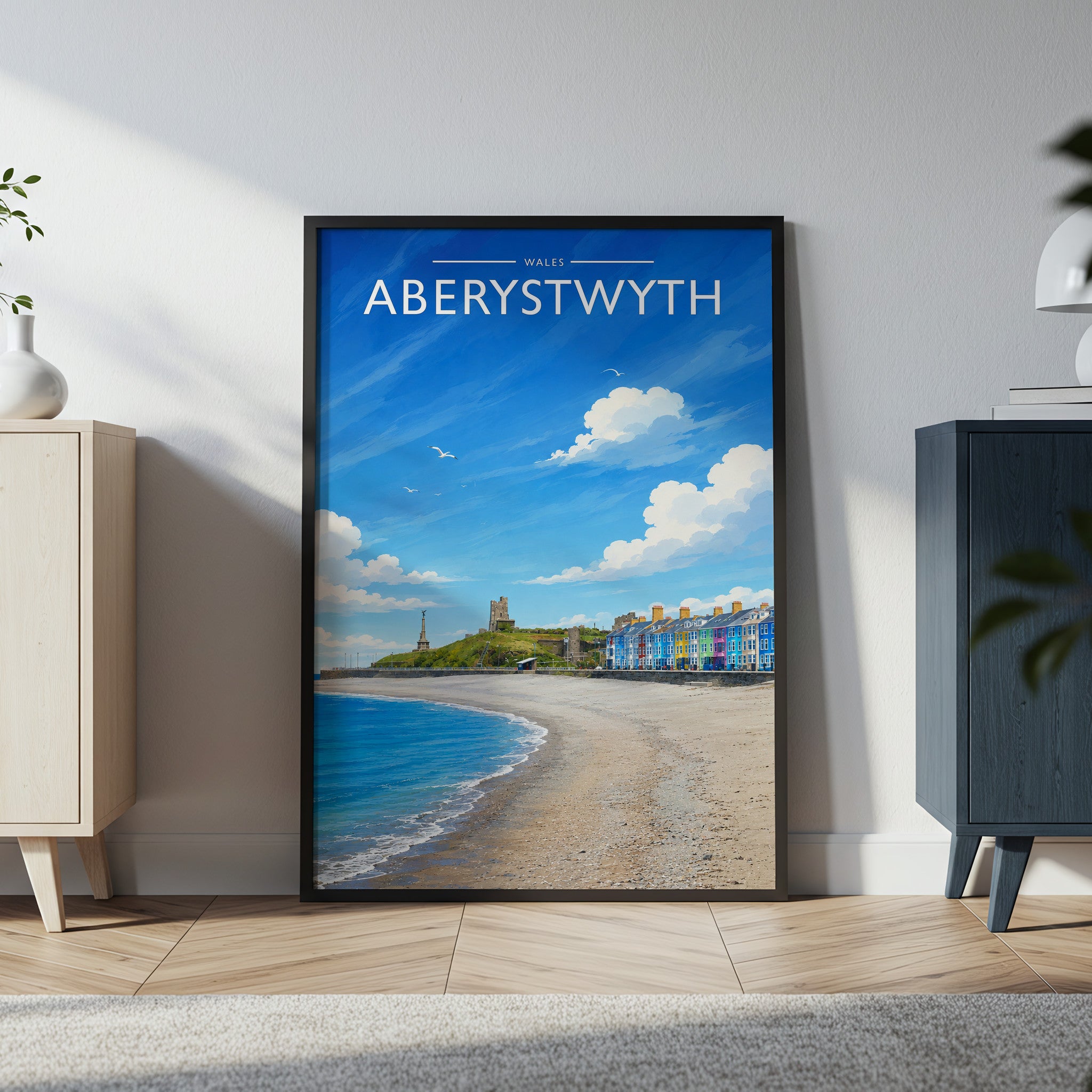Aberystwyth Travel Poster in a black frame