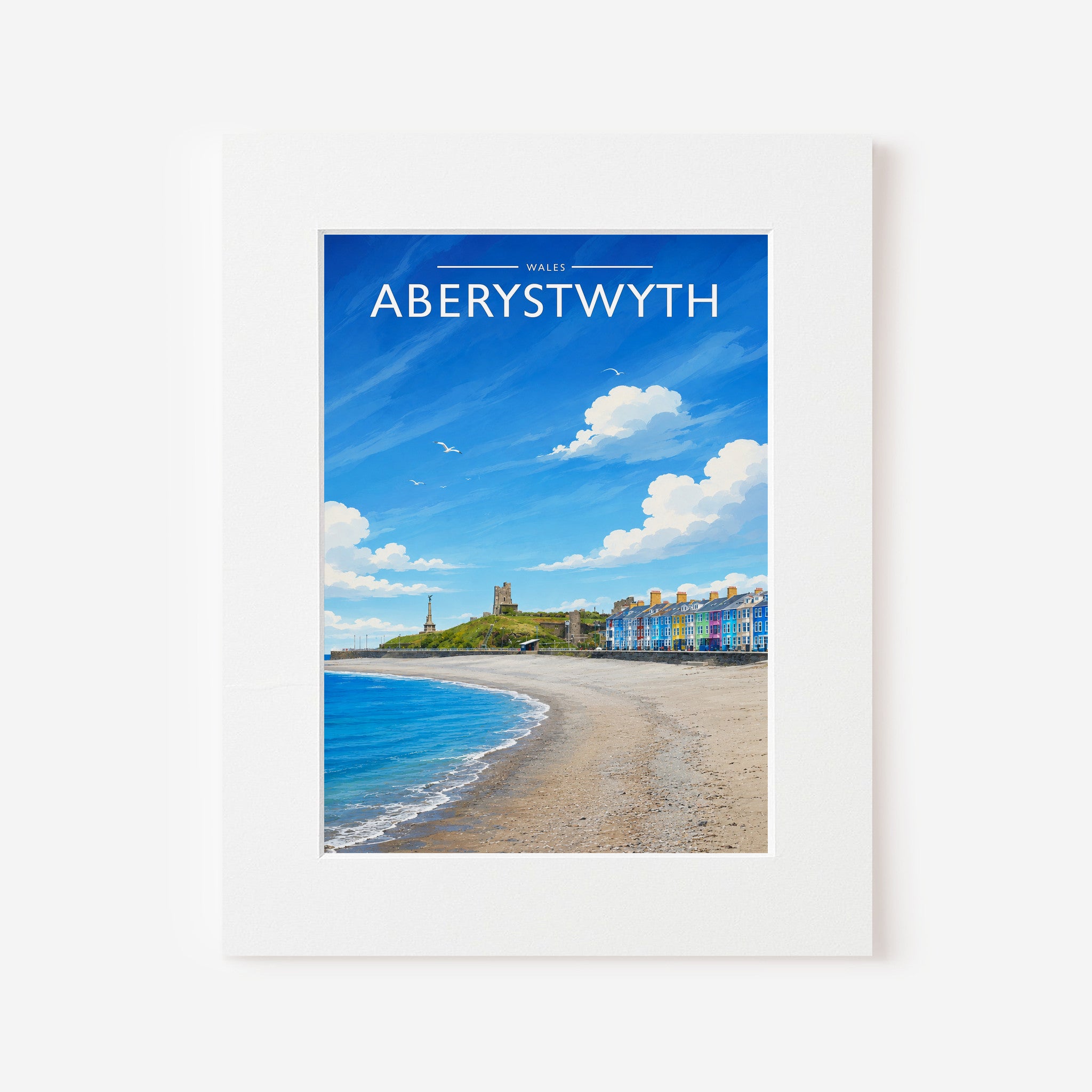 Aberystwyth Travel Poster in a white mount board
