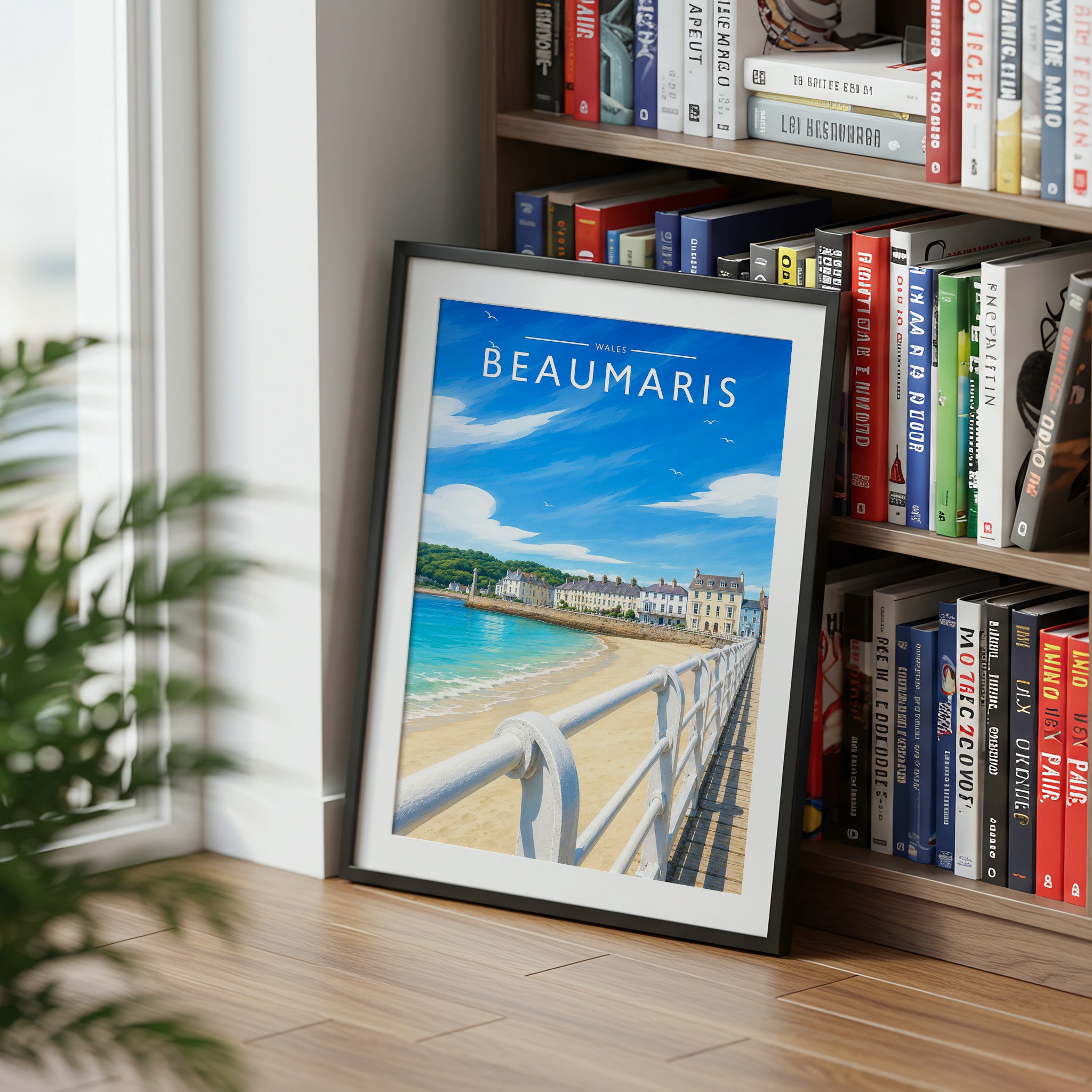 Beaumaris Travel Poster mounted in a black frame