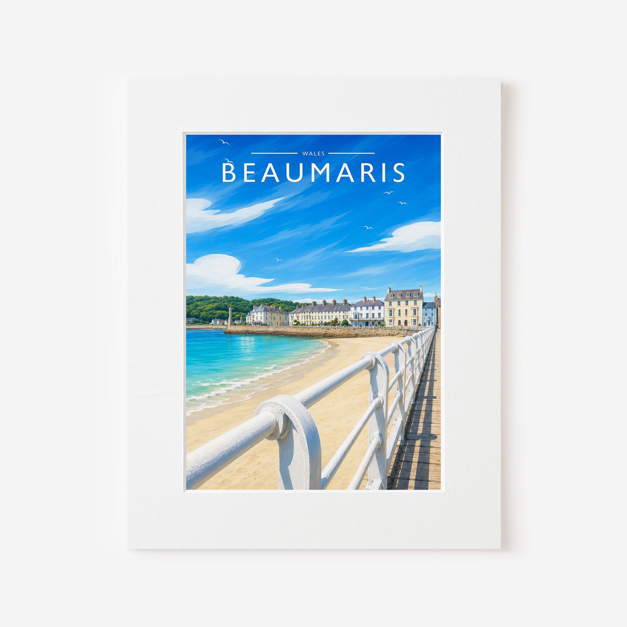 Beaumaris Travel Poster in a white mount board