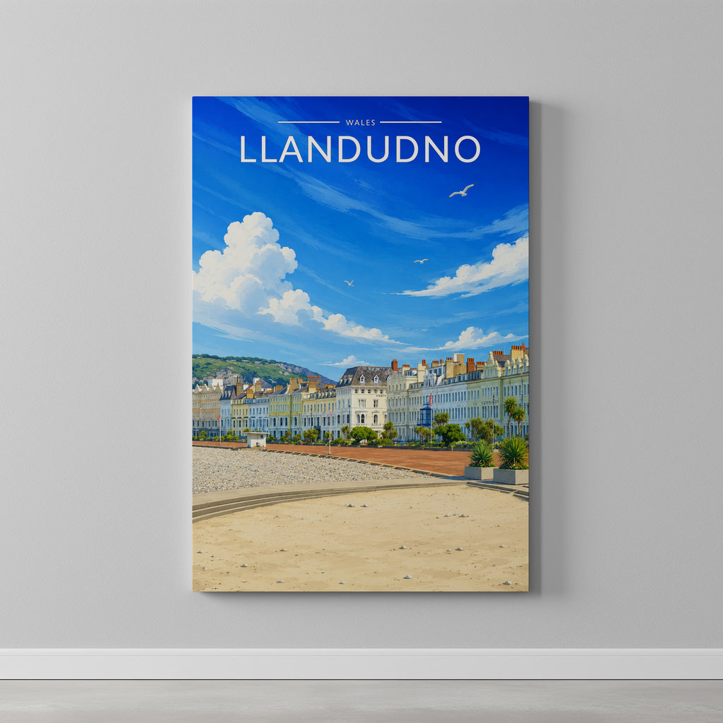 Llandudno #2 Travel Poster as a gallery-wrapped canvas on a plain wall