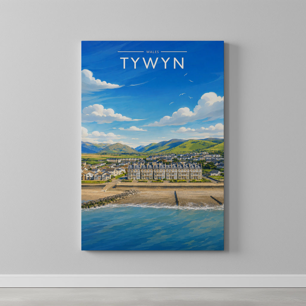 Tywyn Travel Poster as a gallery-wrapped canvas on a plain wall