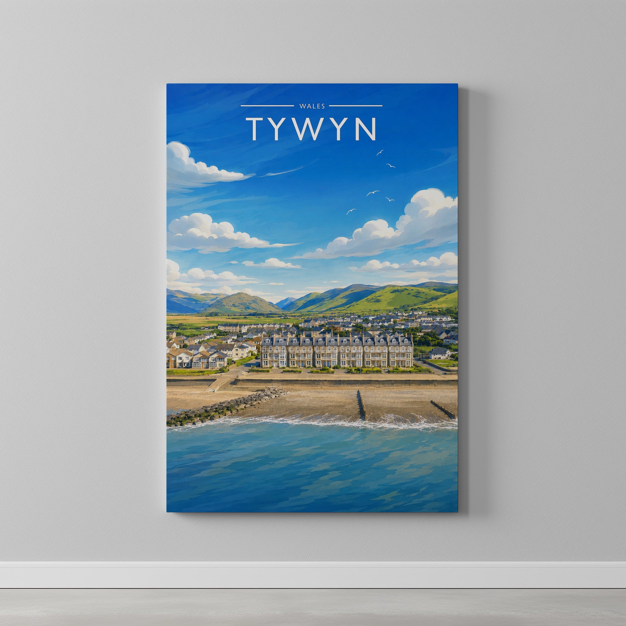 Tywyn Travel Poster as a gallery-wrapped canvas on a plain wall