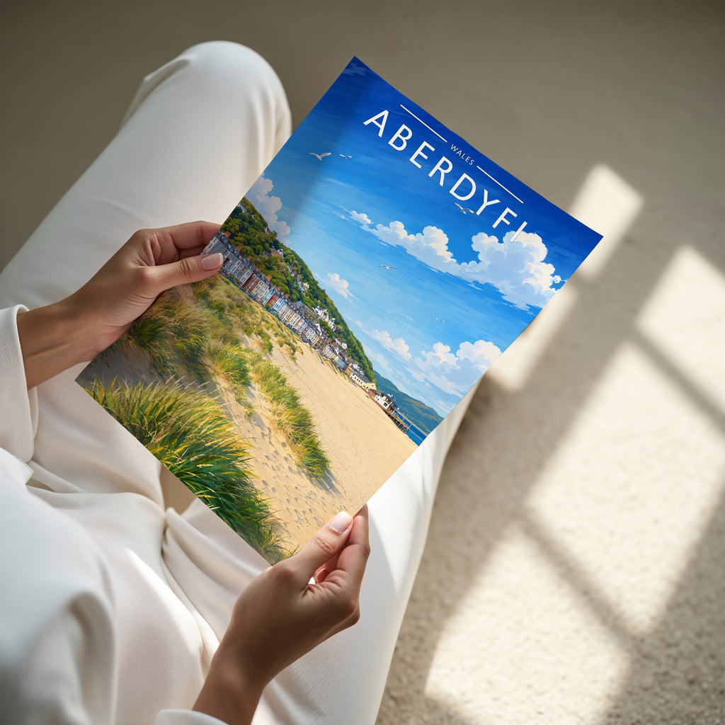 Aberdyfi Travel Poster - A4 print in hand