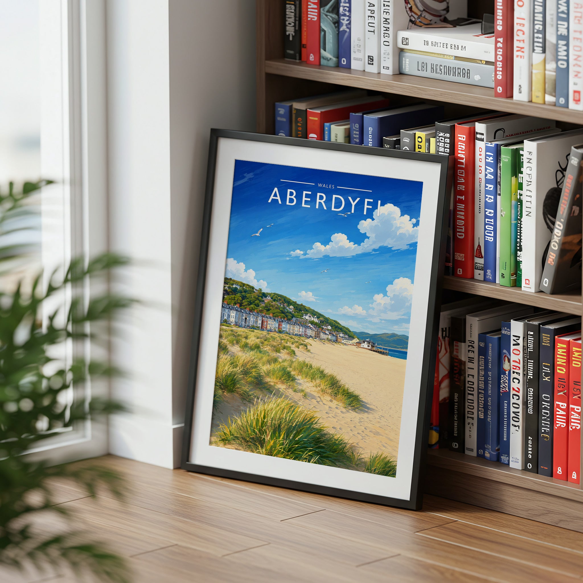 Aberdyfi Travel Poster mounted in a black frame