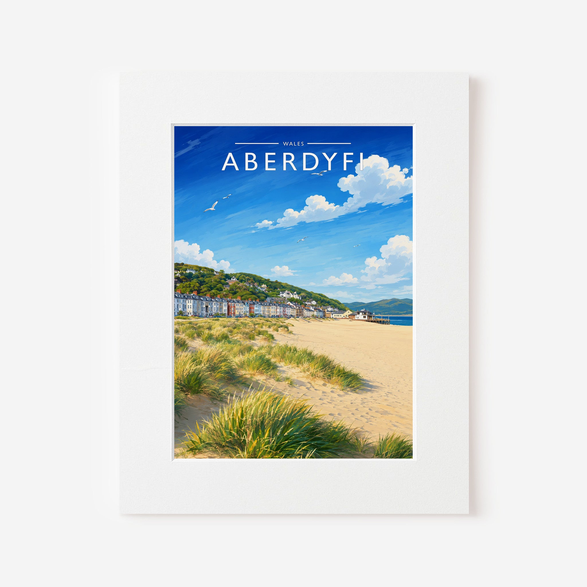 Aberdyfi Travel Poster in a white mount board