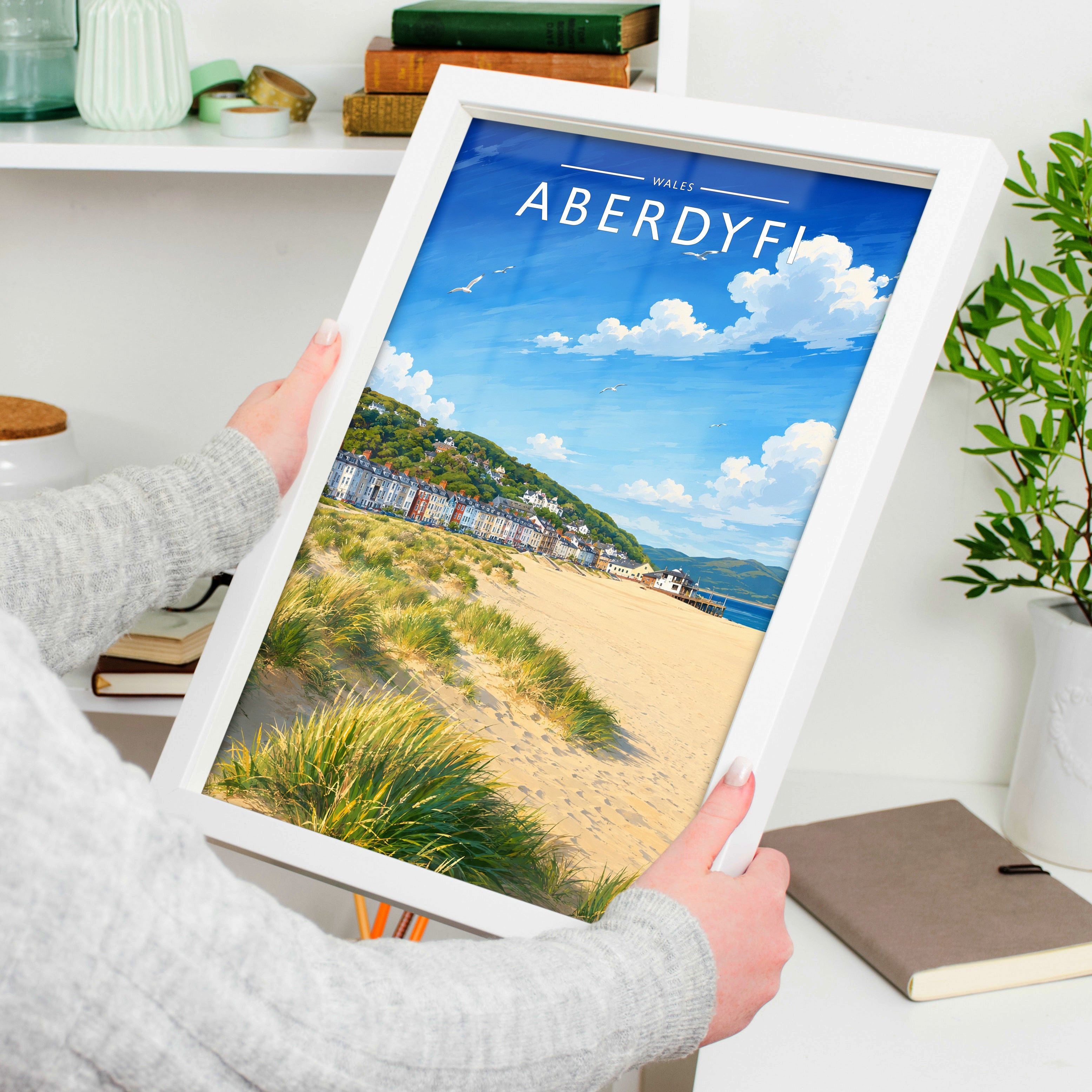 Aberdyfi Travel Poster held in a white frame