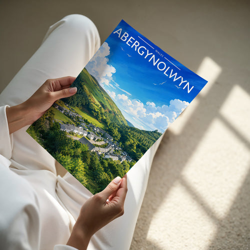 Abergynolwyn Travel Poster - A4 print in hand