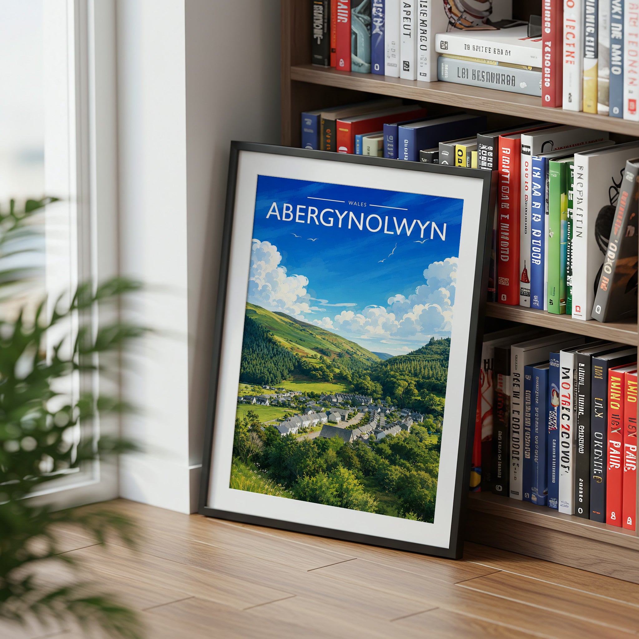 Abergynolwyn Travel Poster mounted in a black frame