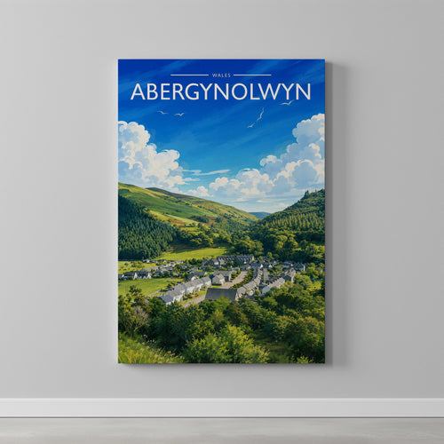 Abergynolwyn Travel Poster as a gallery-wrapped canvas on a plain wall