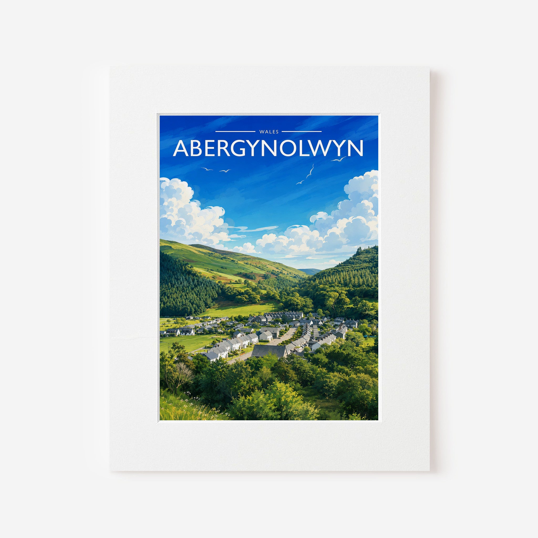 Abergynolwyn Travel Poster in a white mount board