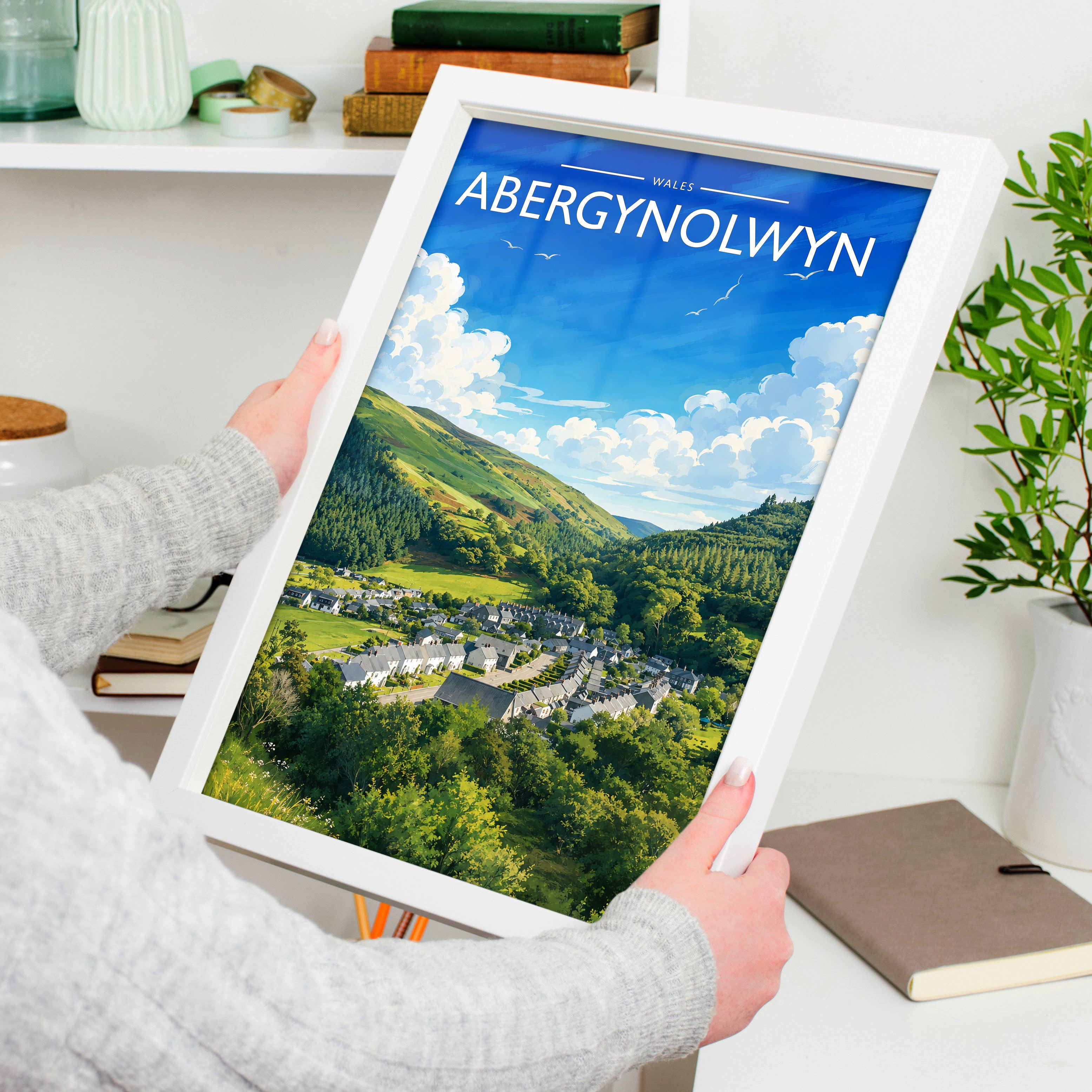Abergynolwyn Travel Poster held in a white frame