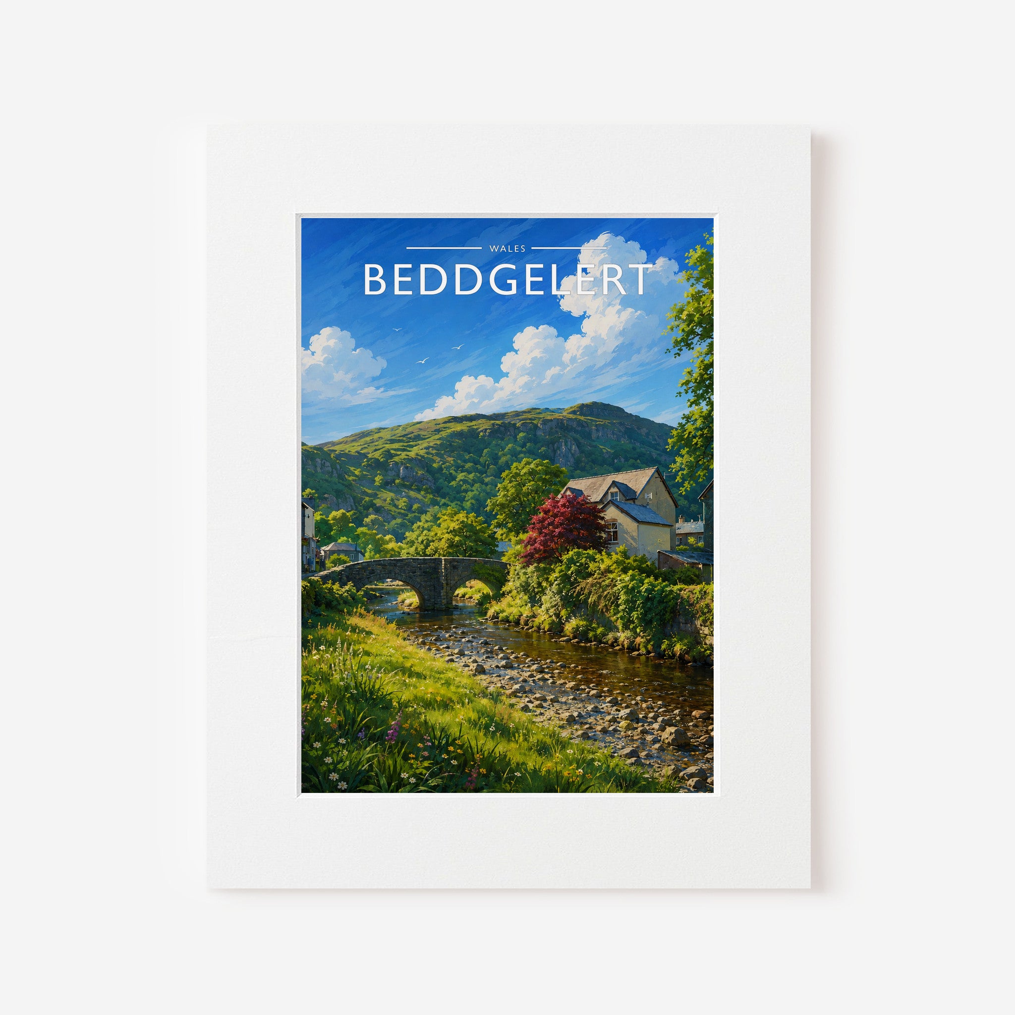 Beddgelert #2 Travel Poster in a white mount board