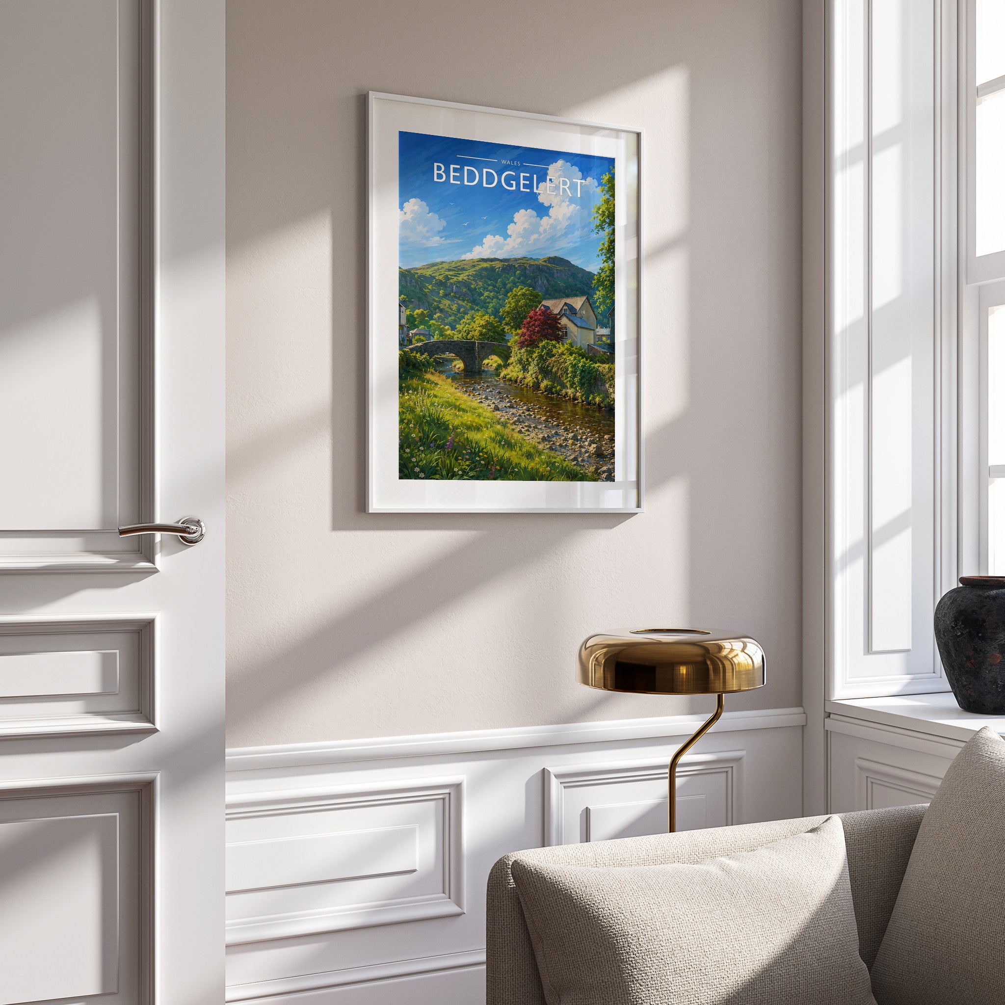 Beddgelert #2 Travel Poster mounted in a white frame