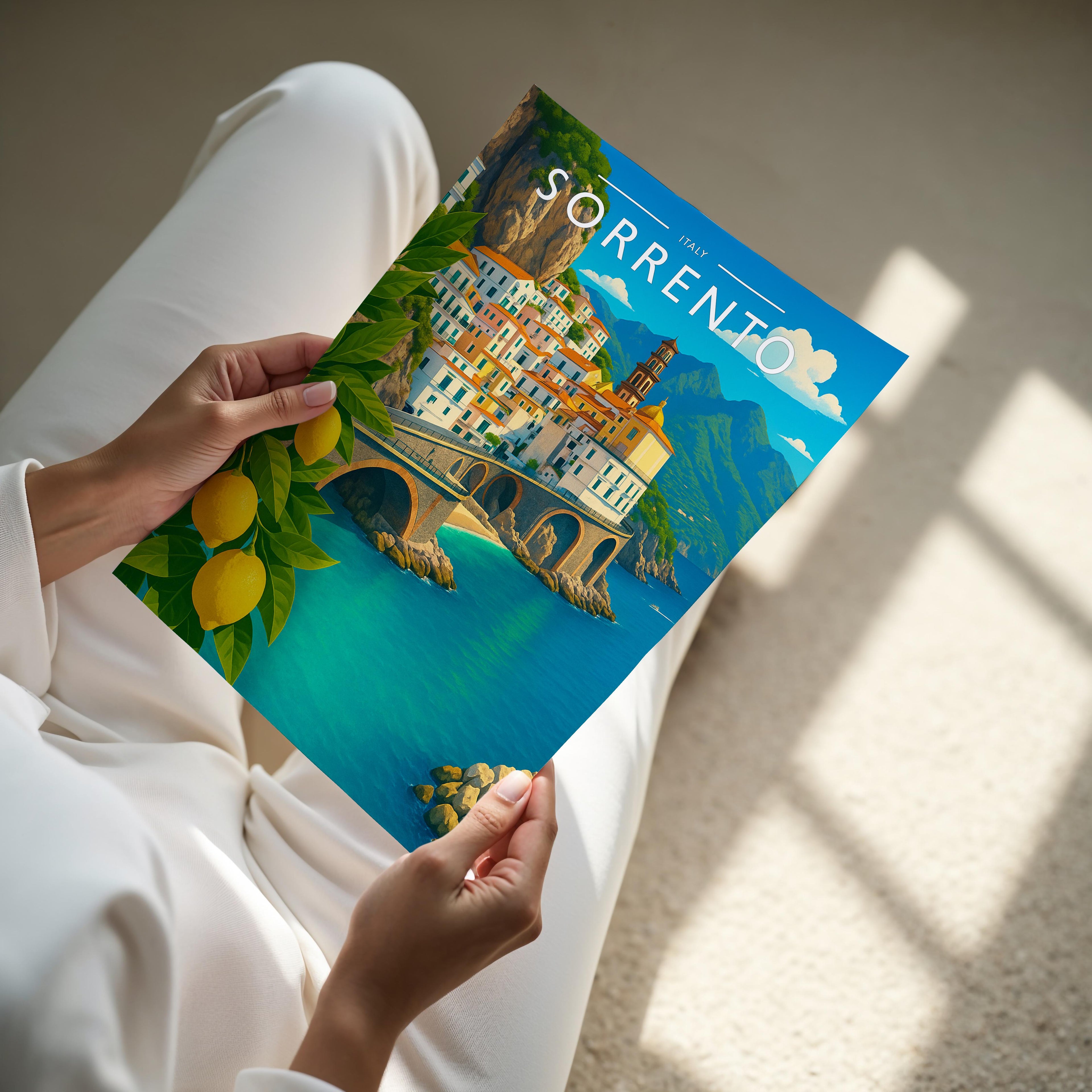 Sorrento Travel Poster - A4 print held in hand