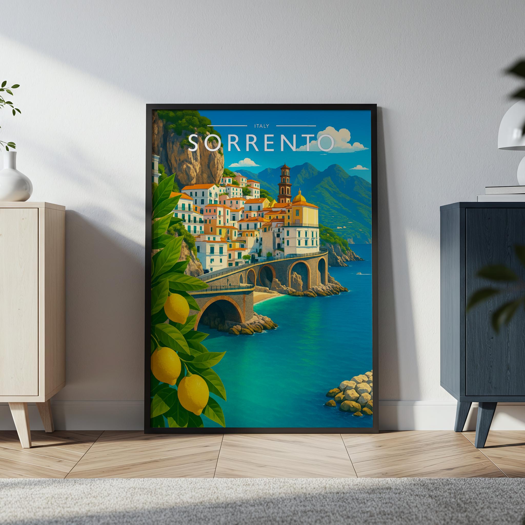 Sorrento Travel Poster in a black frame