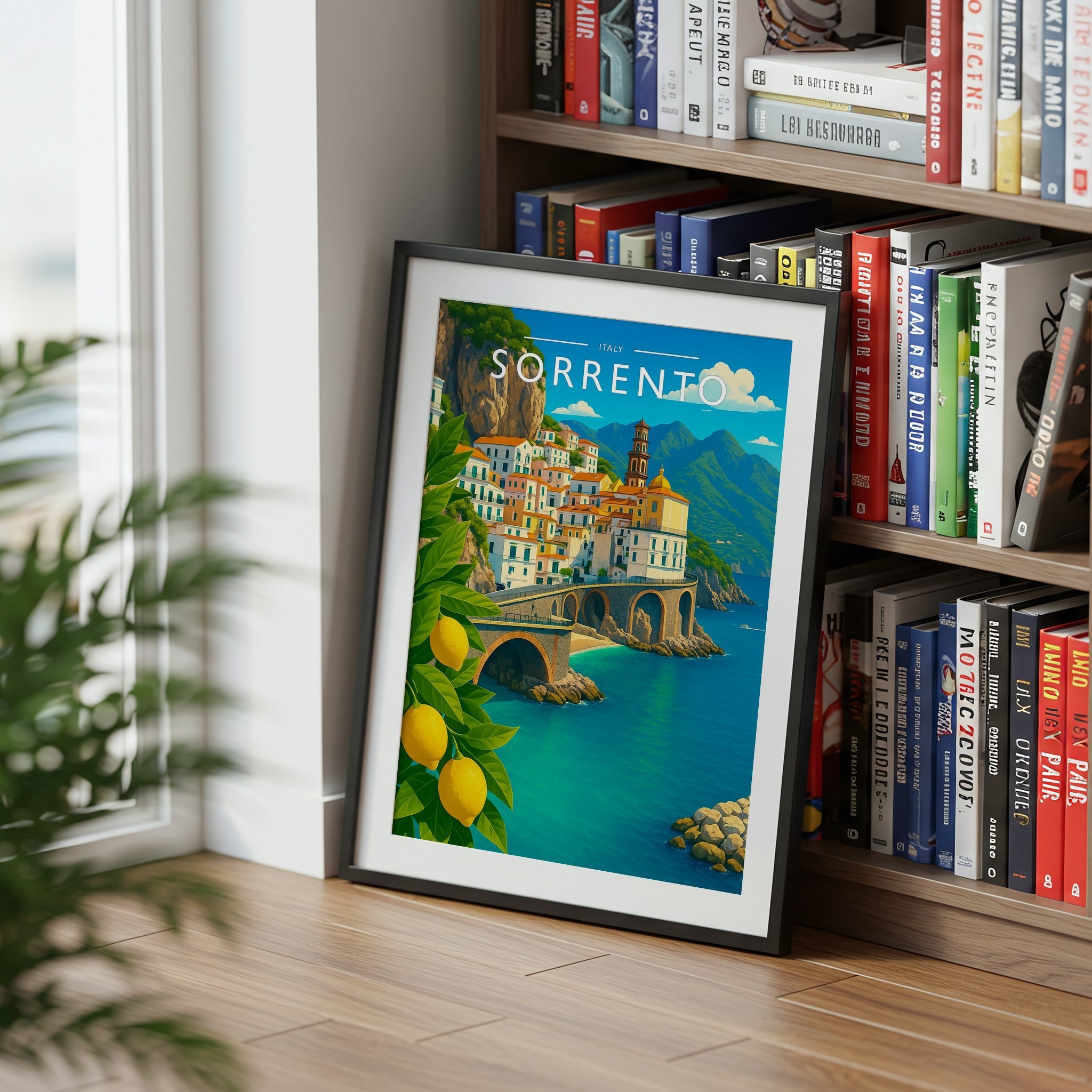 Sorrento Travel Poster mounted in a black frame