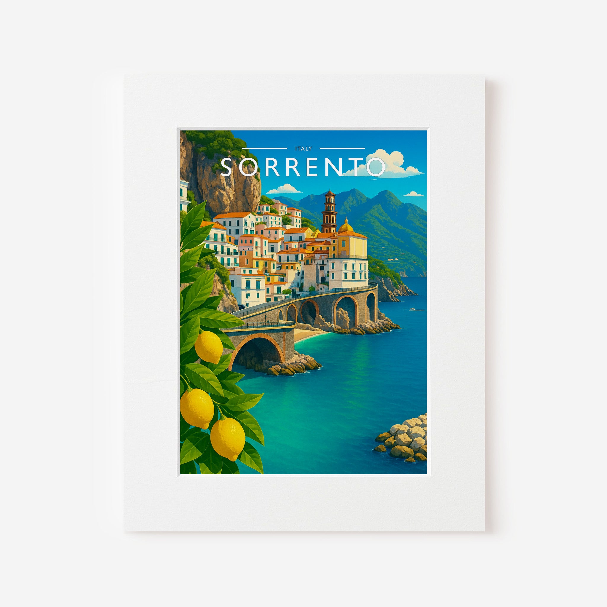 Sorrento Travel Poster in a white mount