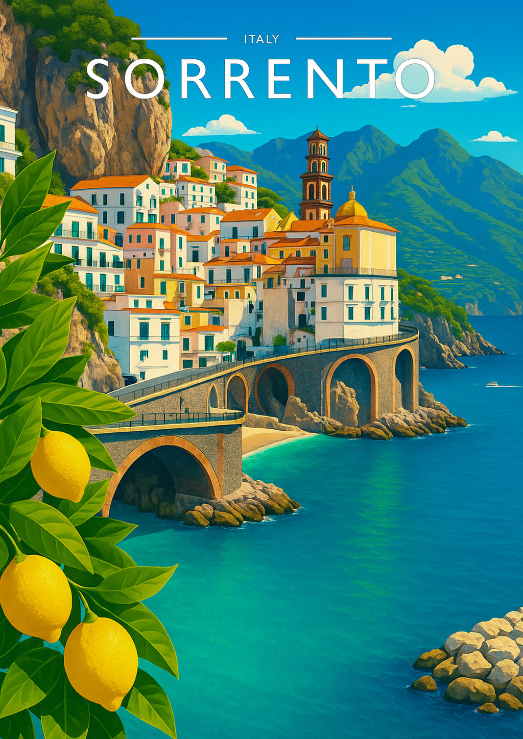 Sorrento Travel Poster - A4 travel poster print