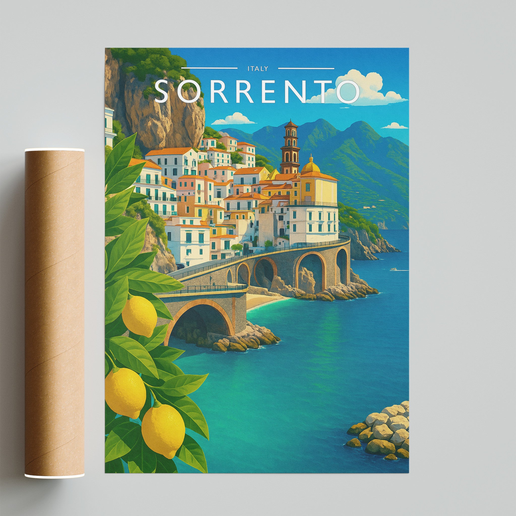 Sorrento Travel Poster - fine art print with shipping tube