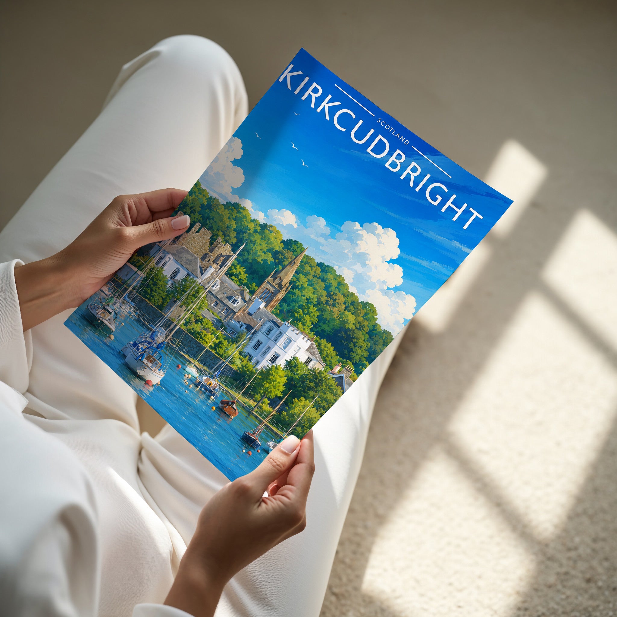 Kirkcudbright Travel Poster - A4 print in hand