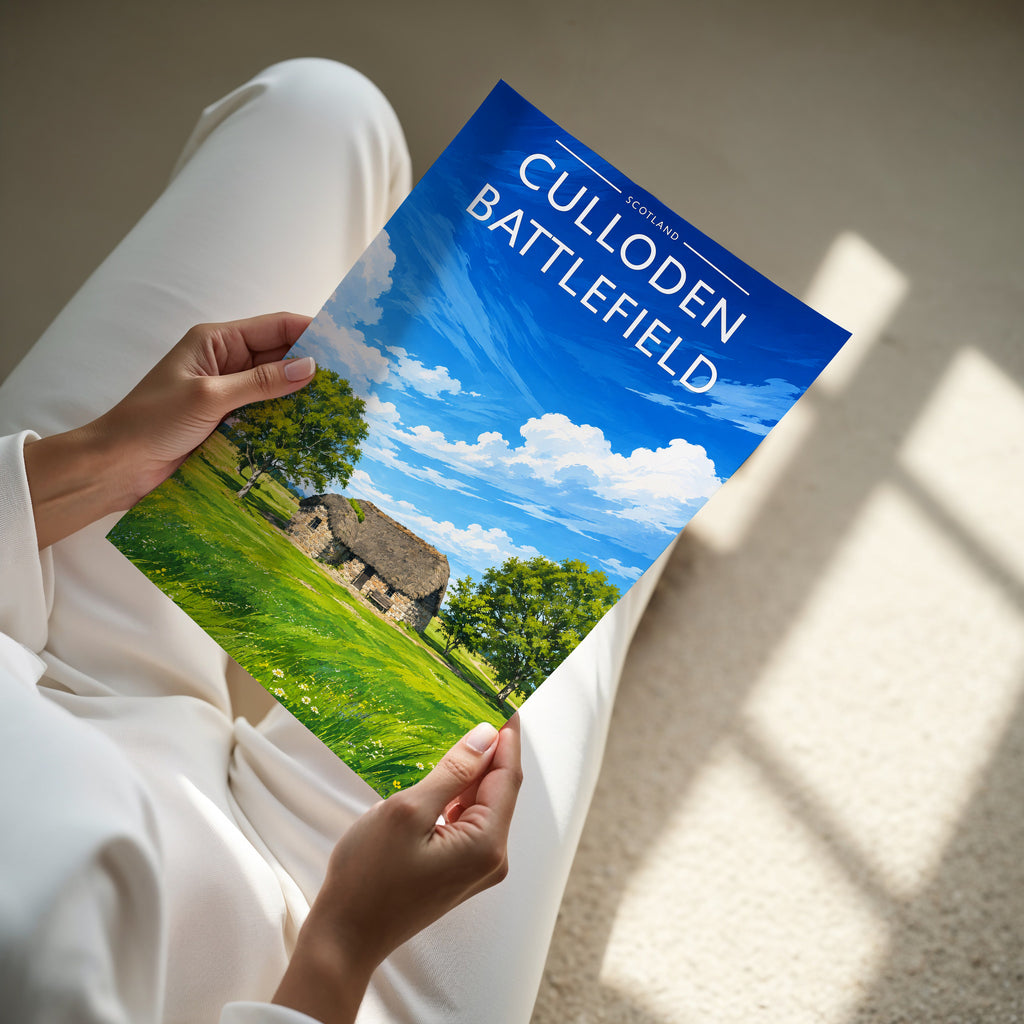 Culloden Battlefield Travel Poster - A4 print in hand