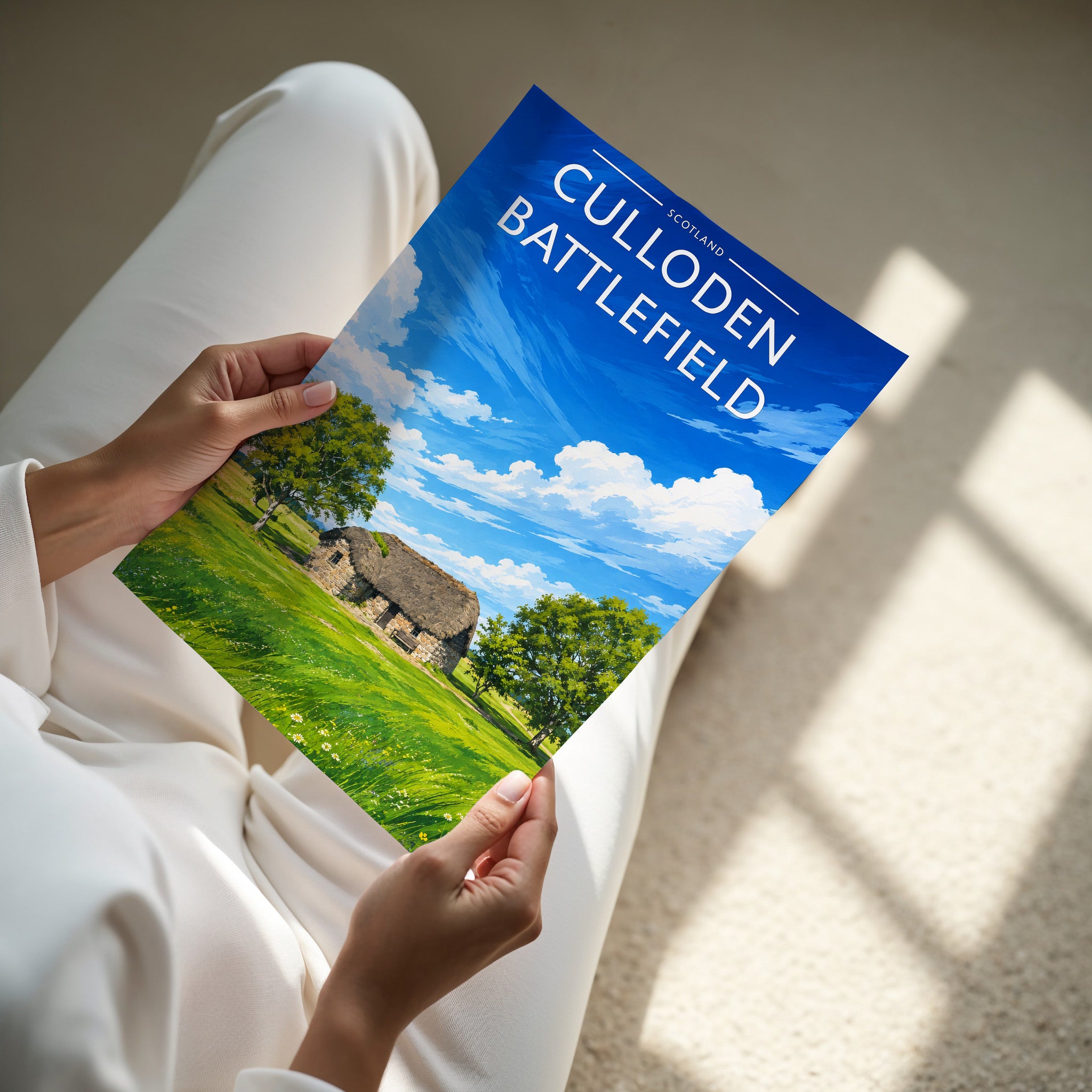 Culloden Battlefield Travel Poster - A4 print in hand