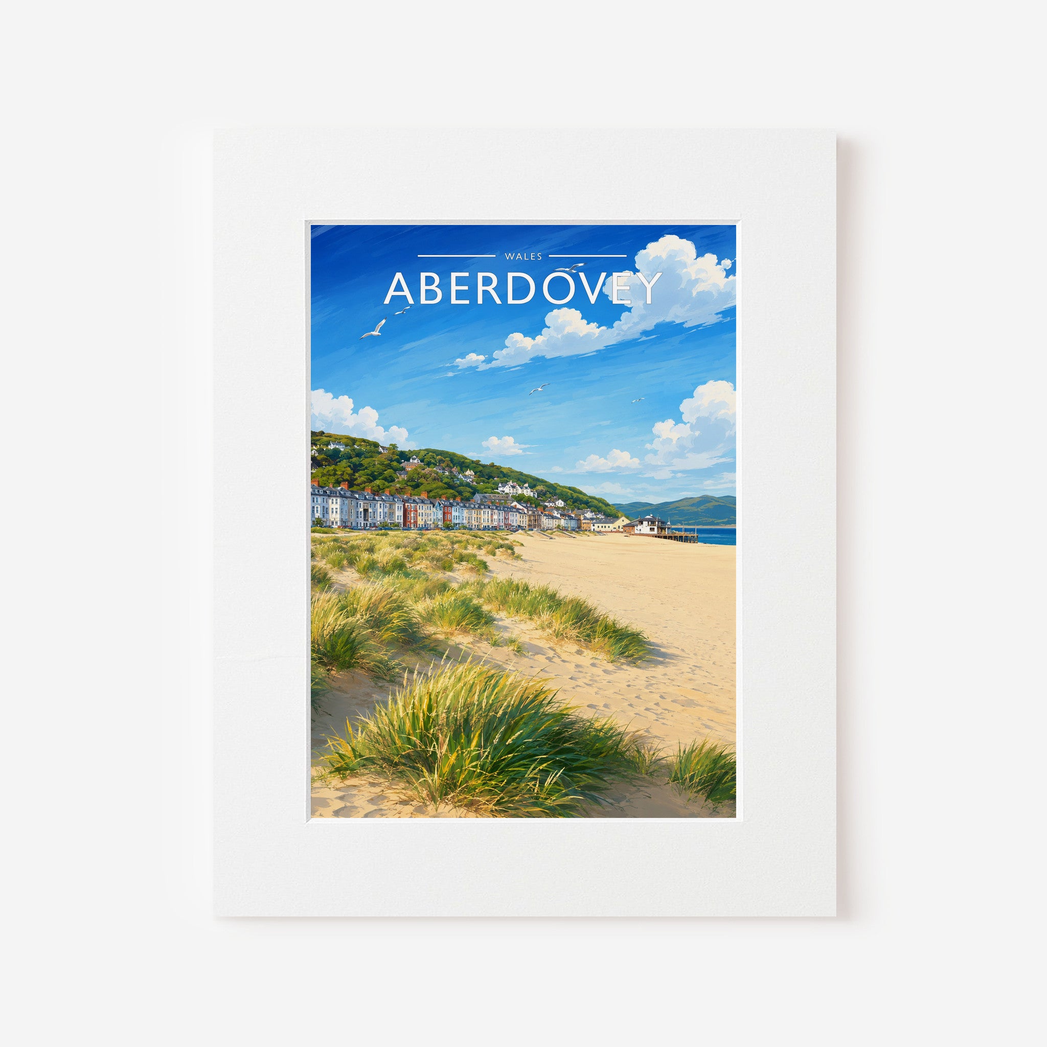 Aberdovey Travel Poster in a white mount board