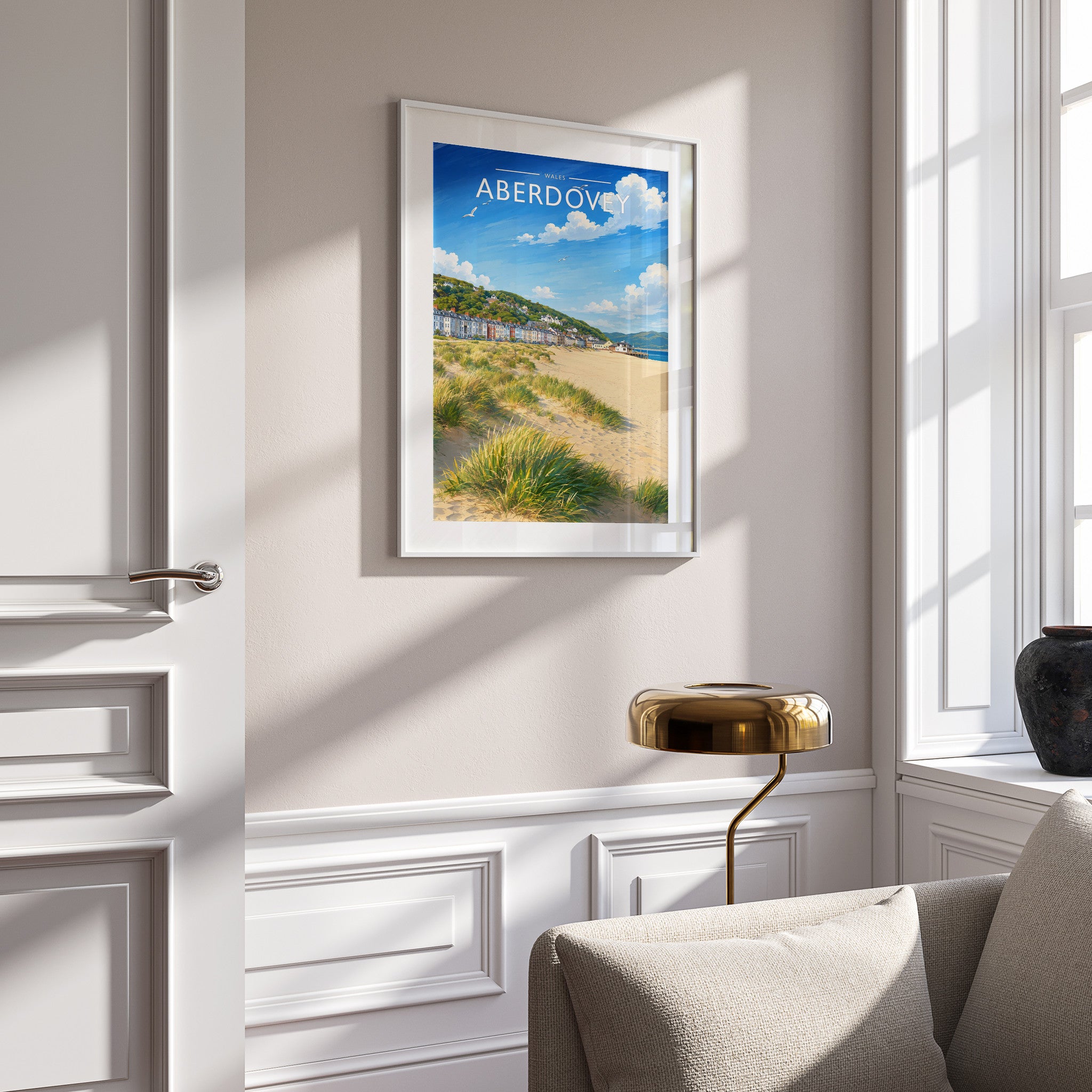 Aberdovey Travel Poster mounted in a white frame