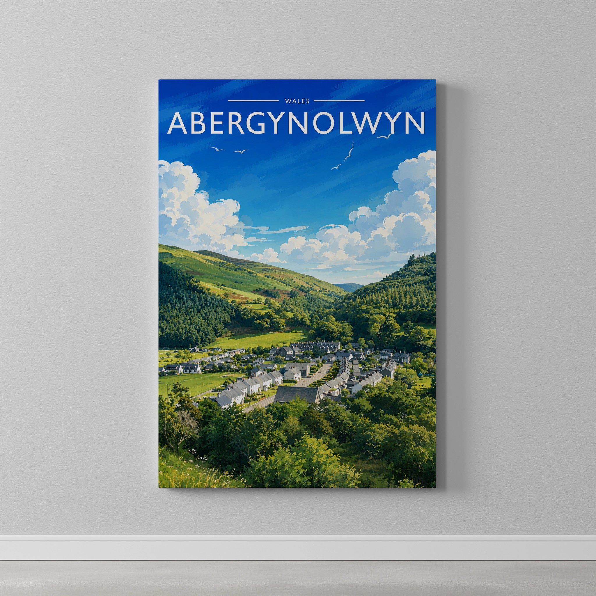 Abergynolwyn #2 Travel Poster as a gallery-wrapped canvas on a plain wall