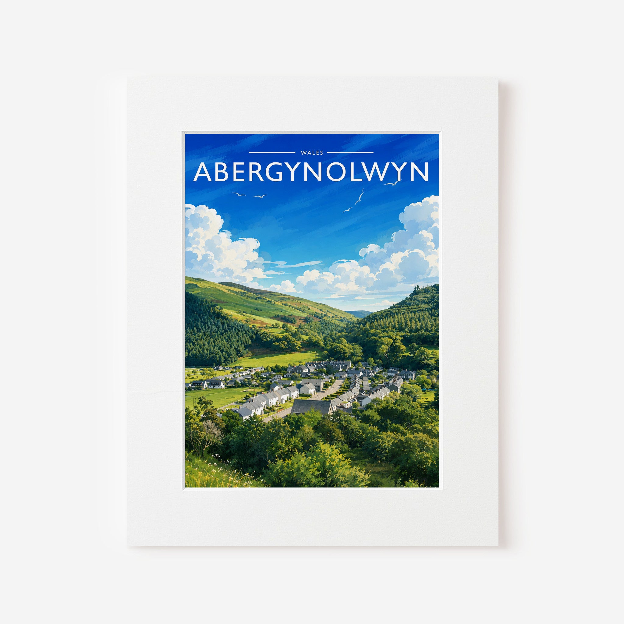 Abergynolwyn #2 Travel Poster in a white mount board