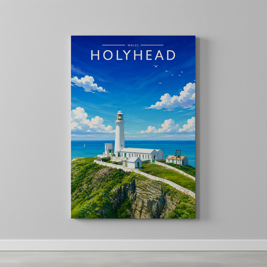 Holyhead Travel Poster as a gallery-wrapped canvas on a plain wall