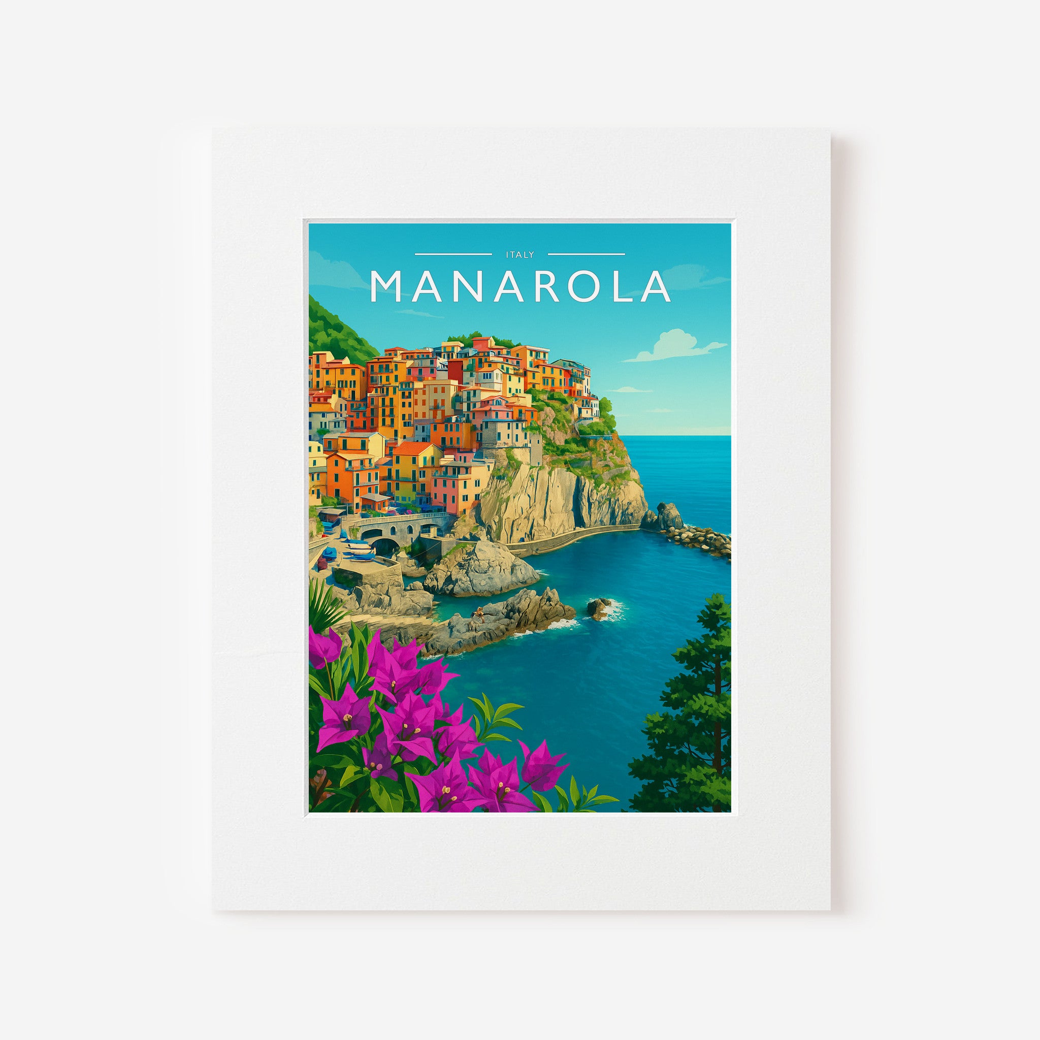 Manarola Travel Poster in a white mount