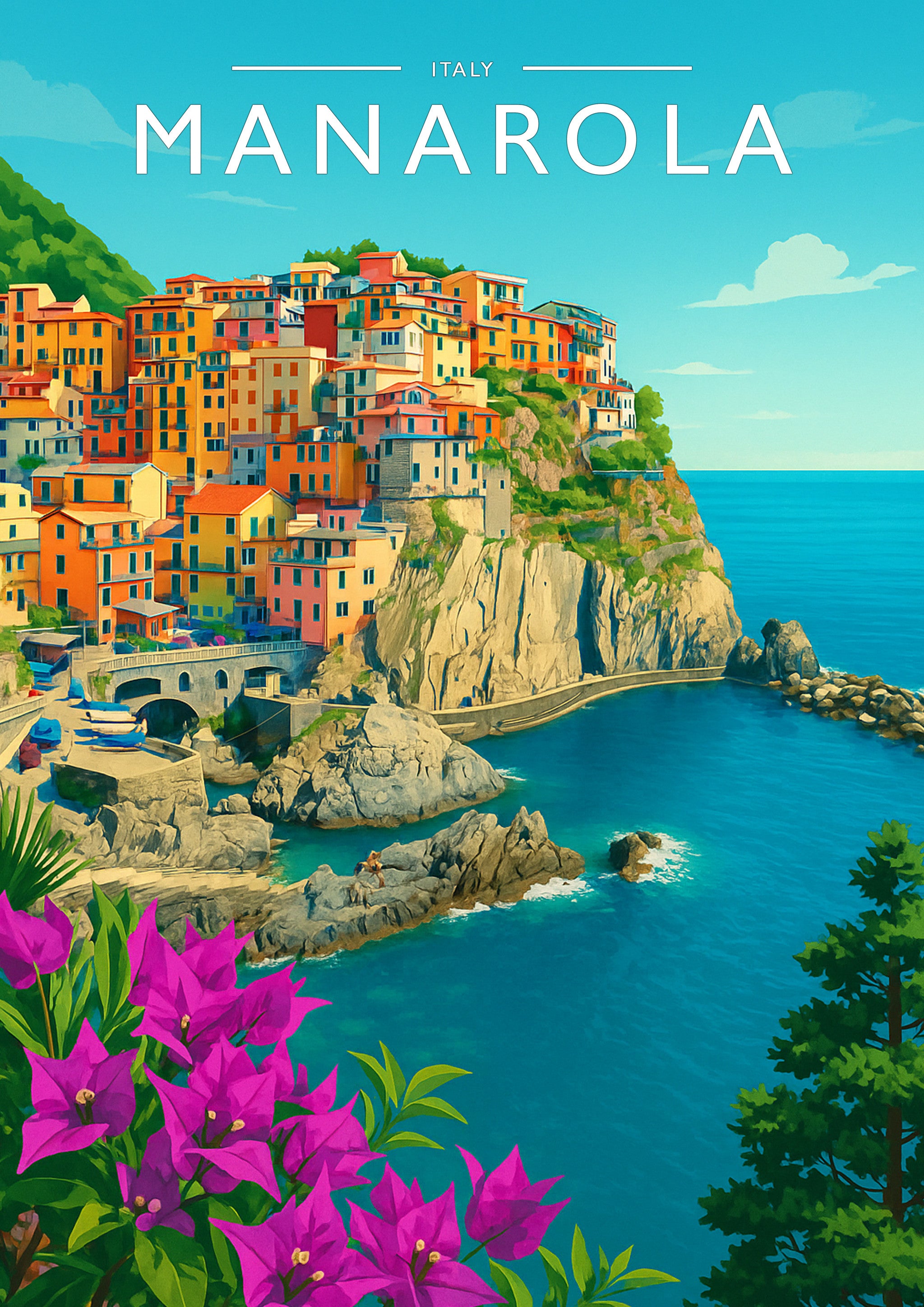 Manarola Travel Poster - A4 travel poster print