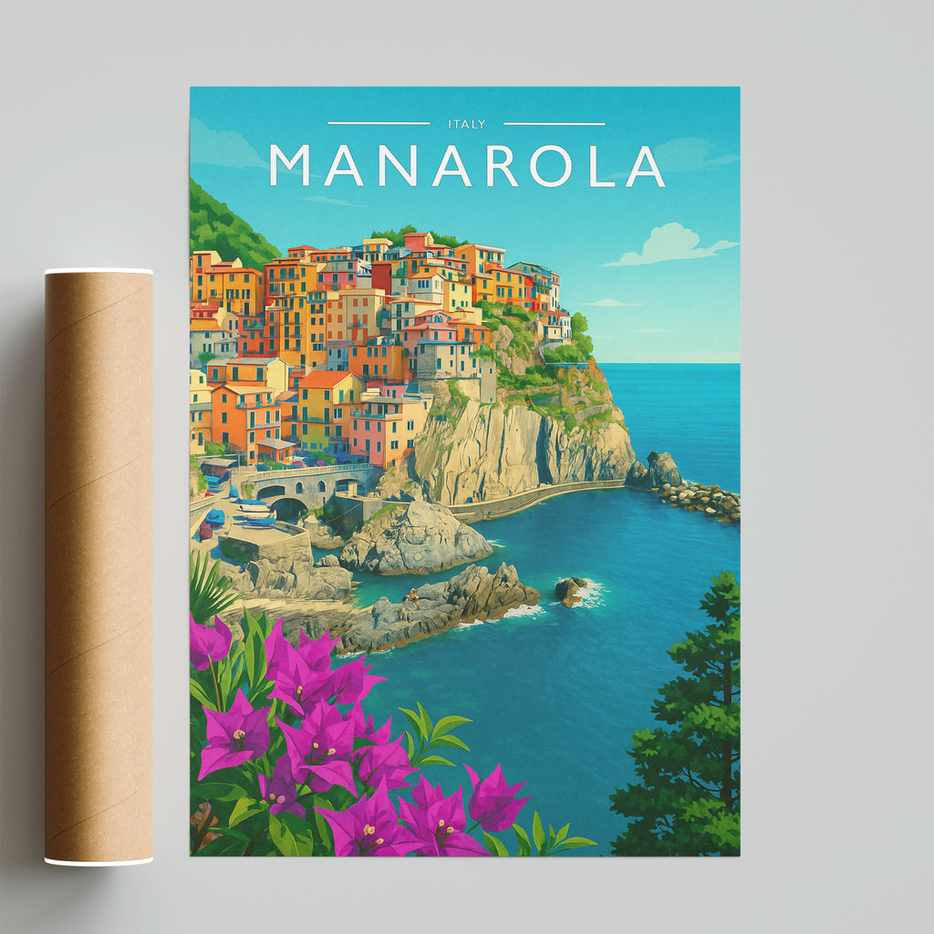Manarola Travel Poster - fine art print with shipping tube