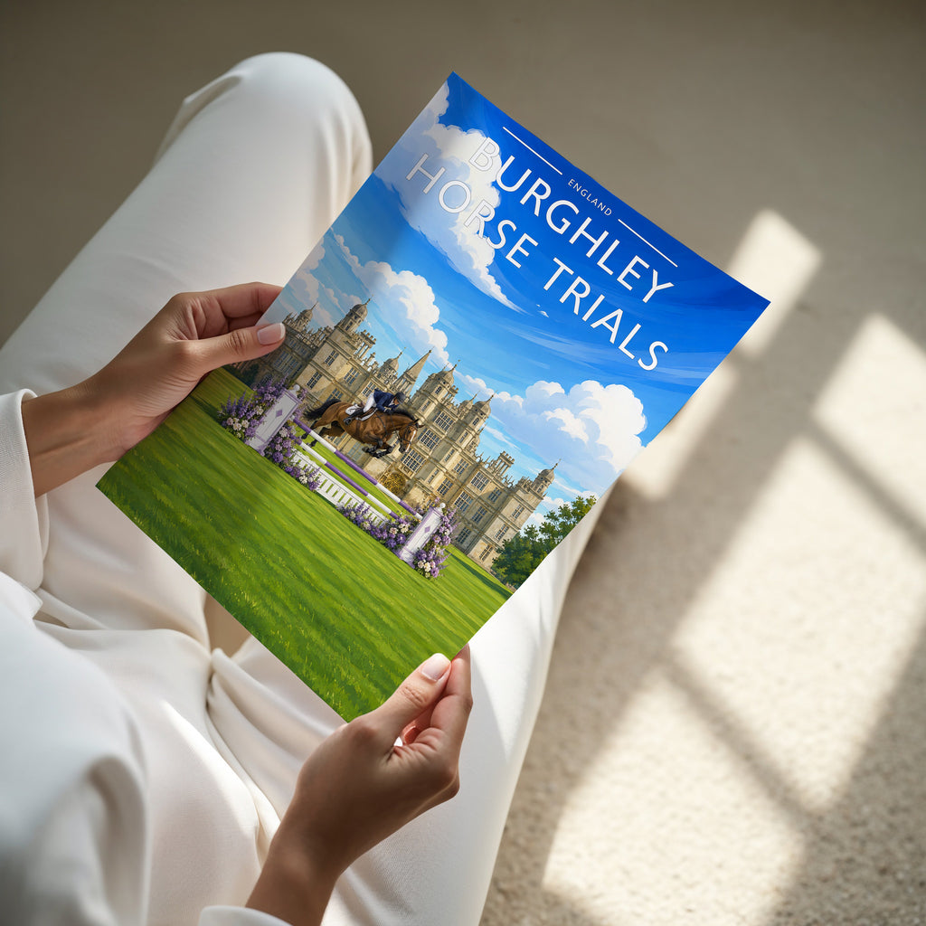 Burghley Horse Trials Travel Poster - A4 print in hand