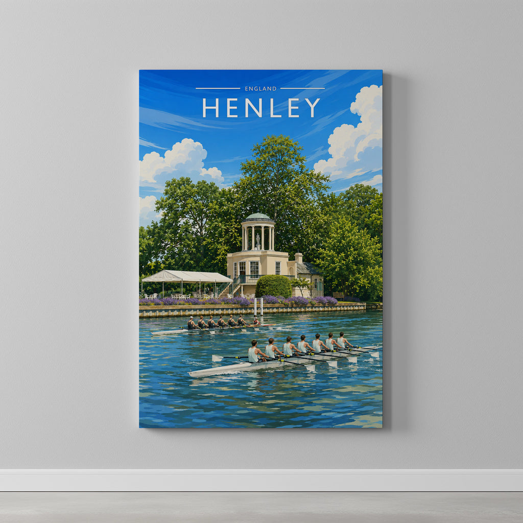Henley Travel Poster as a gallery-wrapped canvas on a plain wall