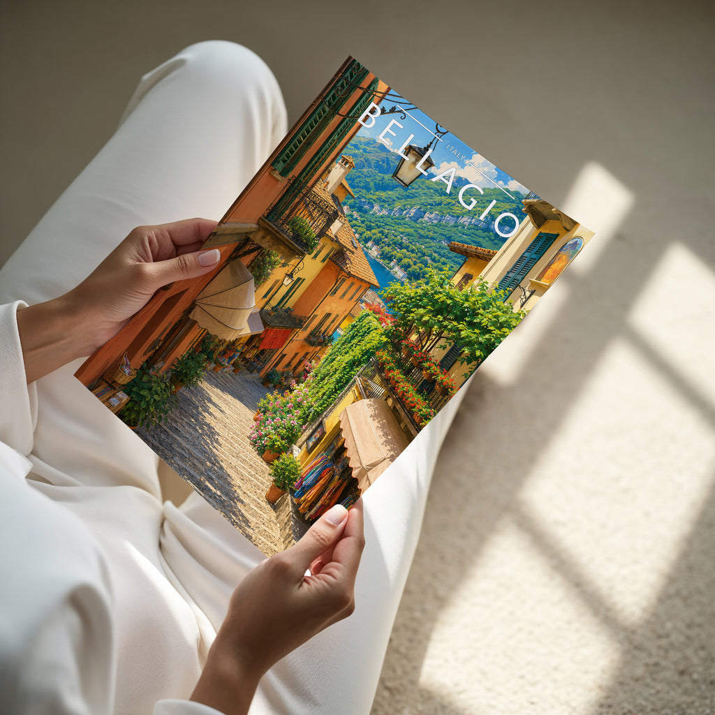 Bellagio Travel Poster - A4 print in hand