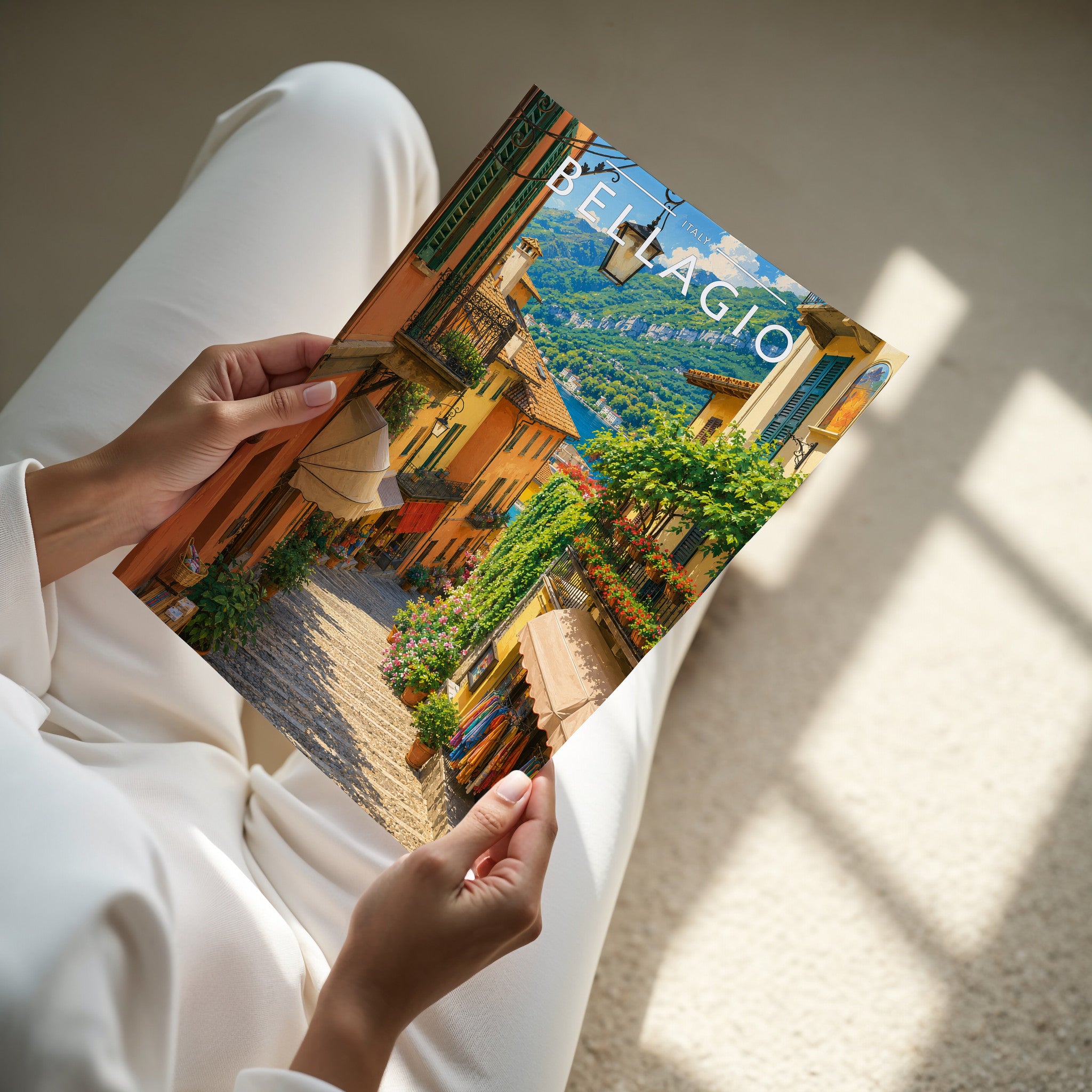 Bellagio Travel Poster - A4 print in hand