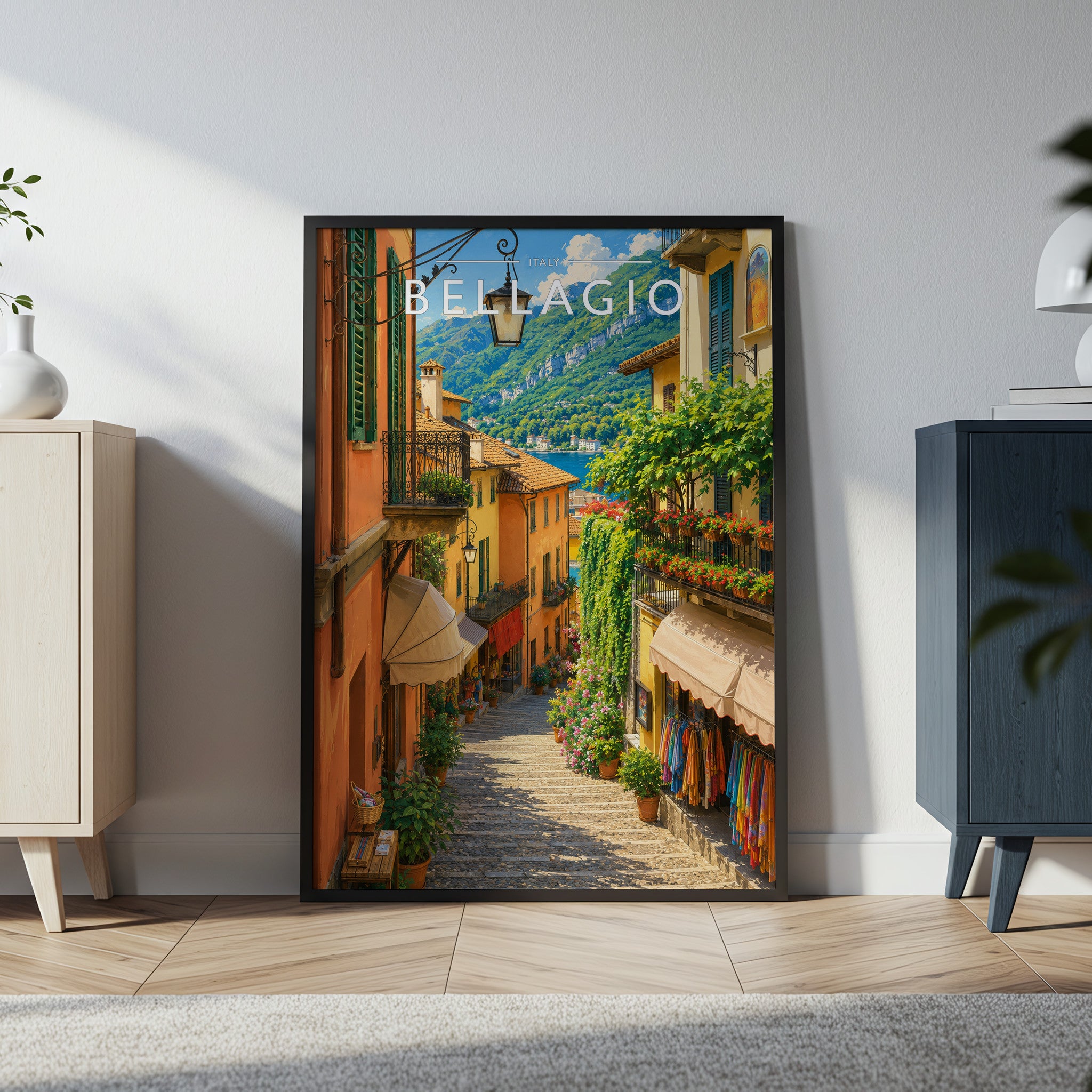Bellagio Travel Poster in a black frame