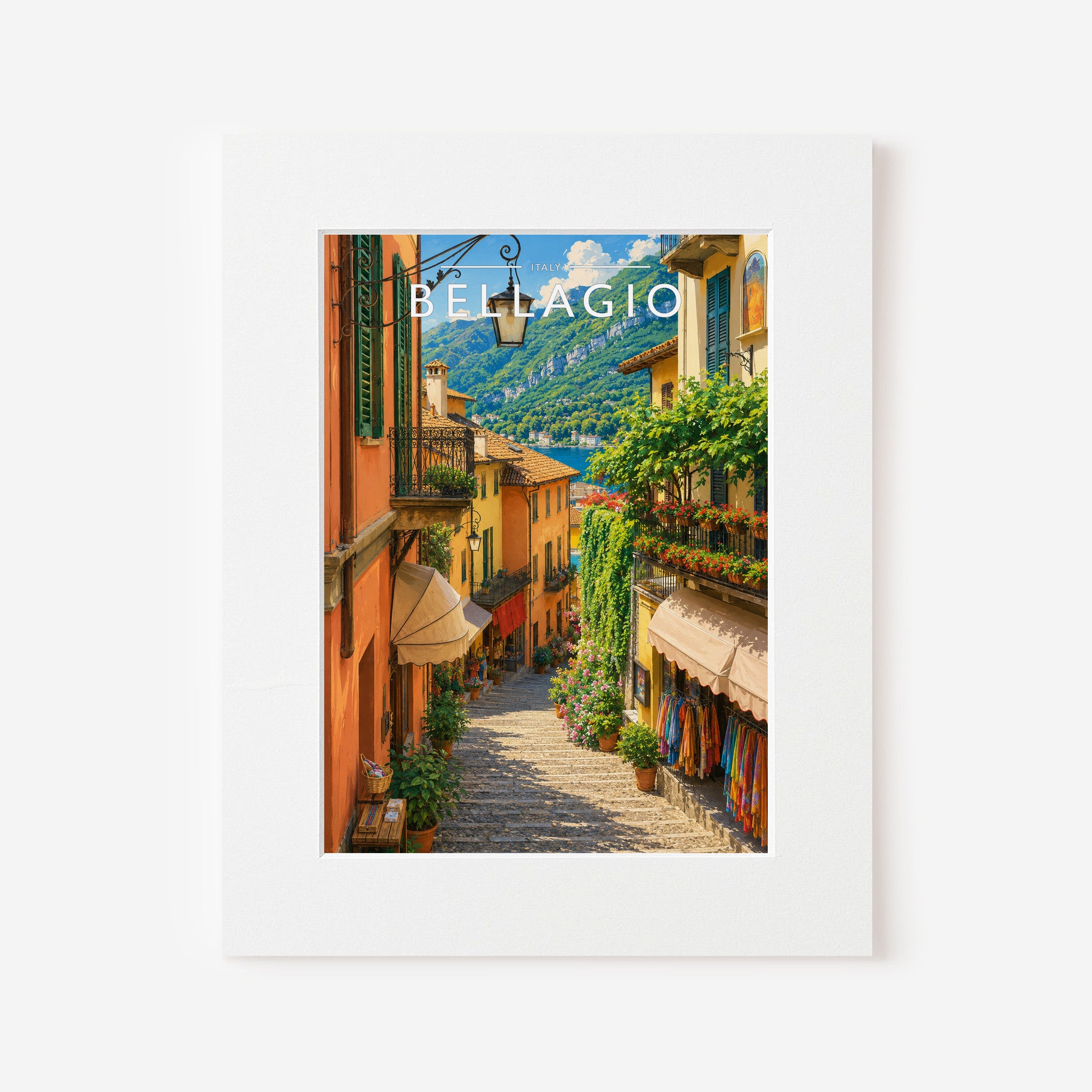 Bellagio Travel Poster in a white mount board