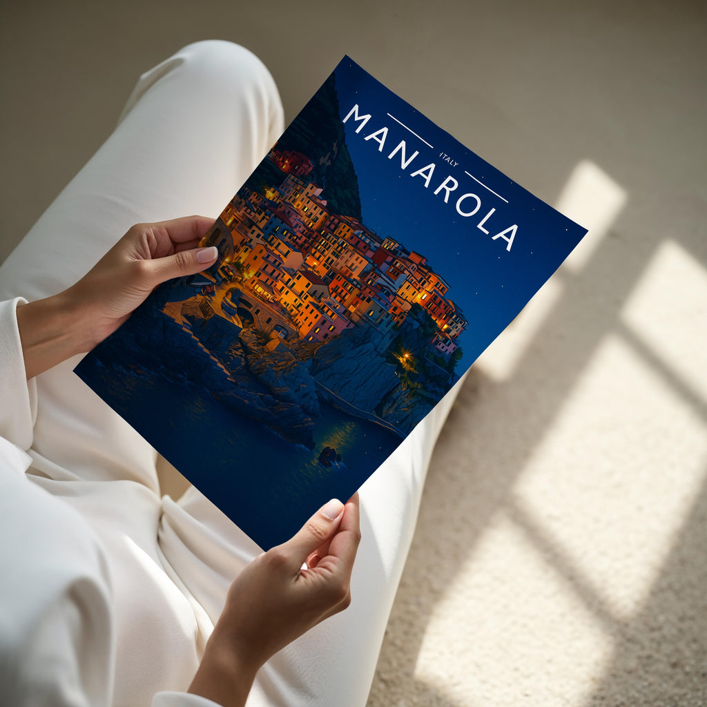 Manarola #2 Travel Poster - A4 print held in hand