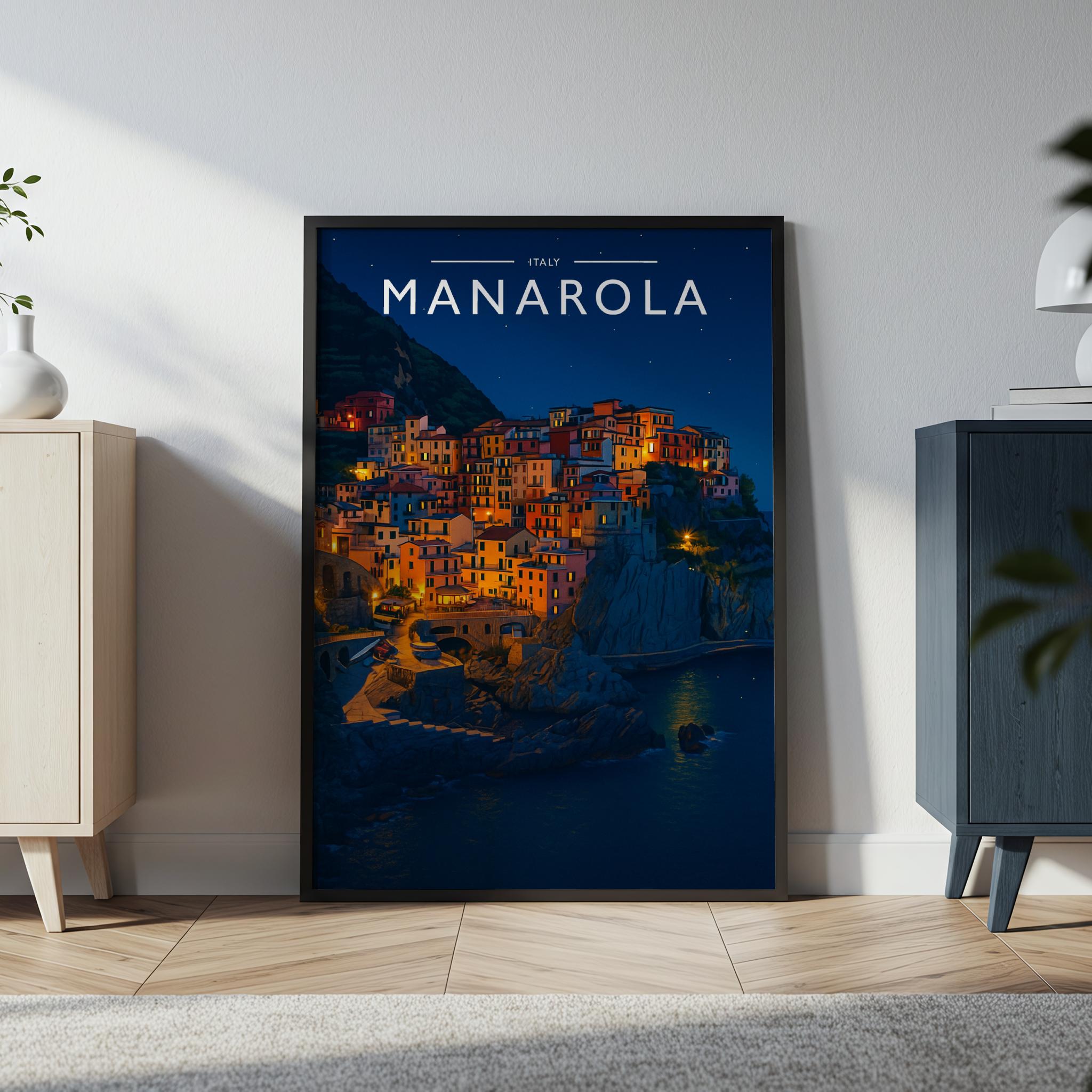 Manarola #2 Travel Poster in a black frame