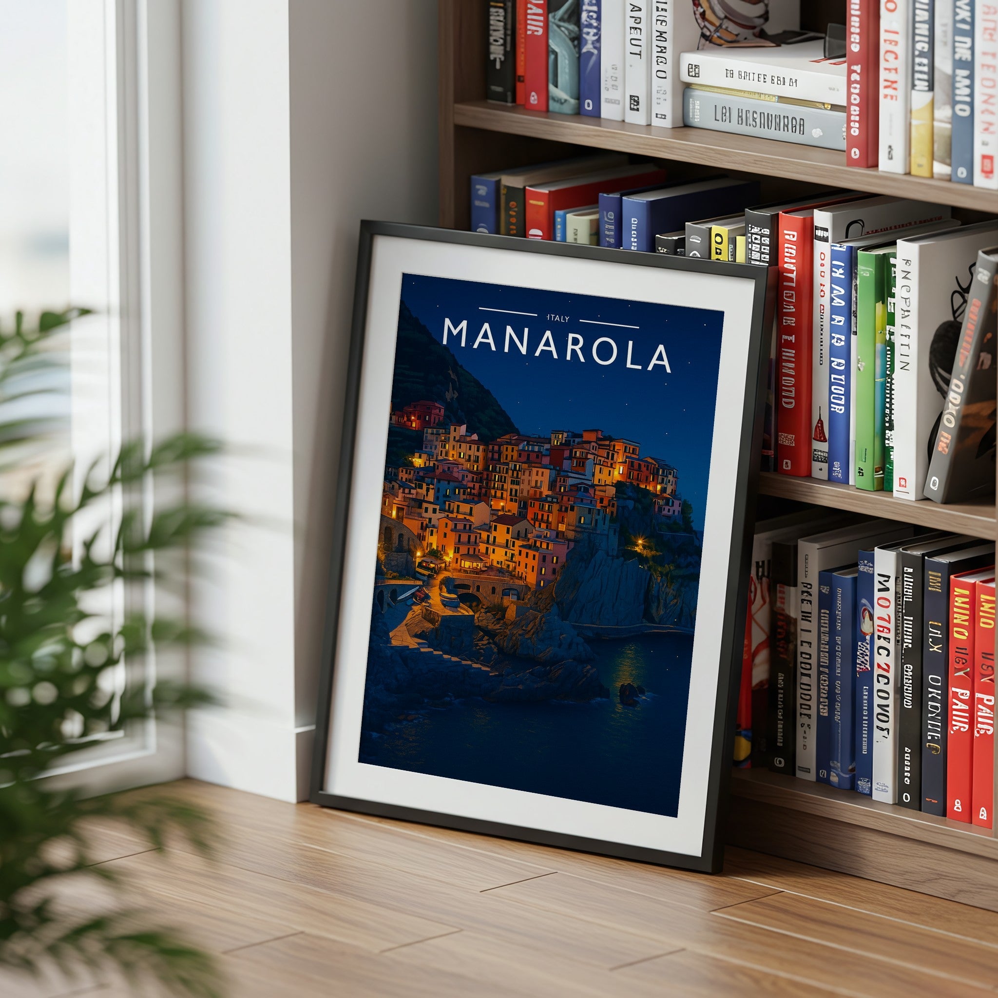 Manarola #2 Travel Poster mounted in a black frame