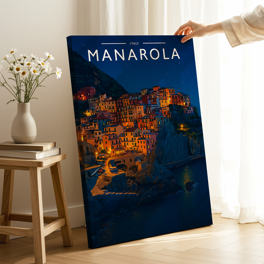 Manarola #2 Travel Poster as a gallery-wrapped canvas