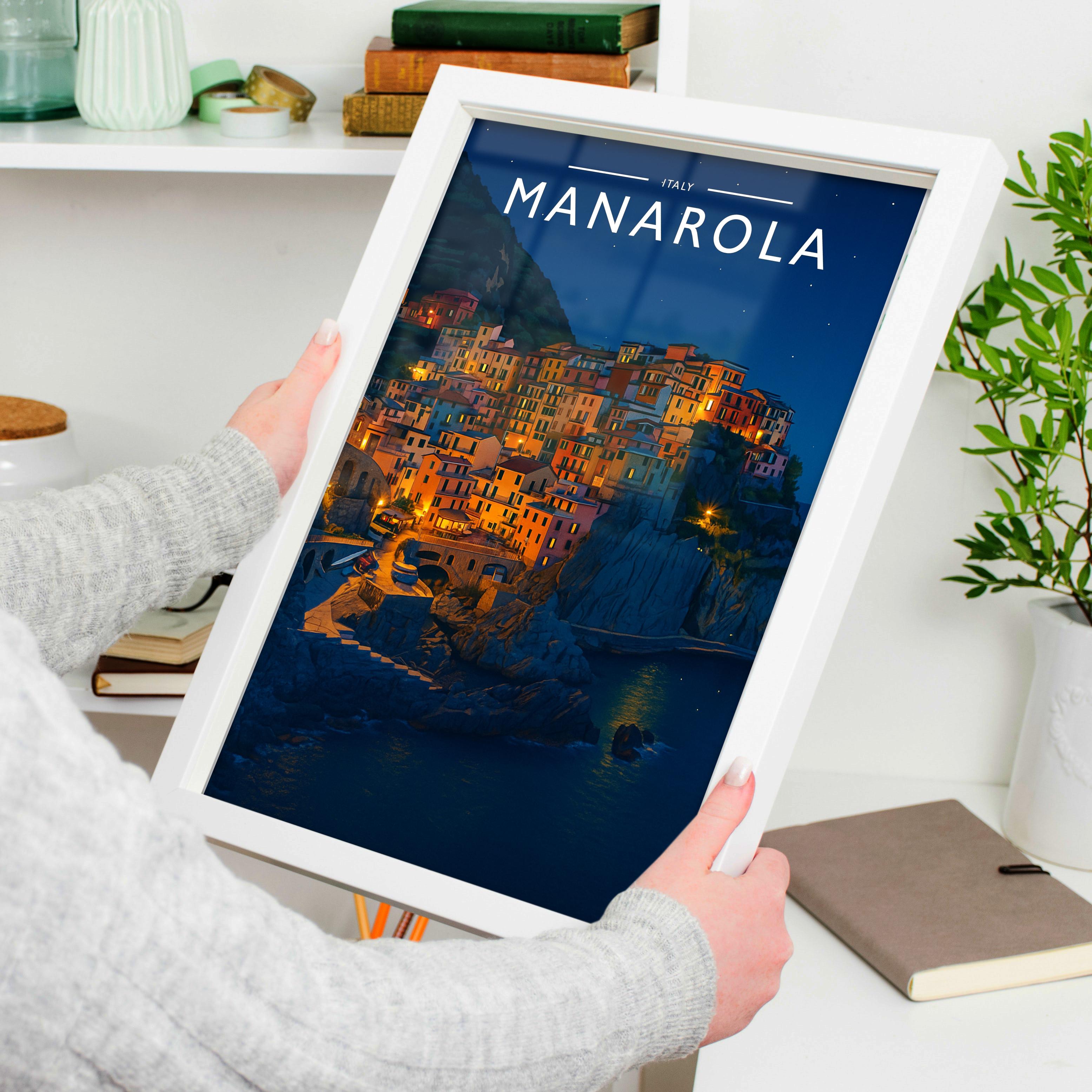 Manarola #2 Travel Poster held in a white frame